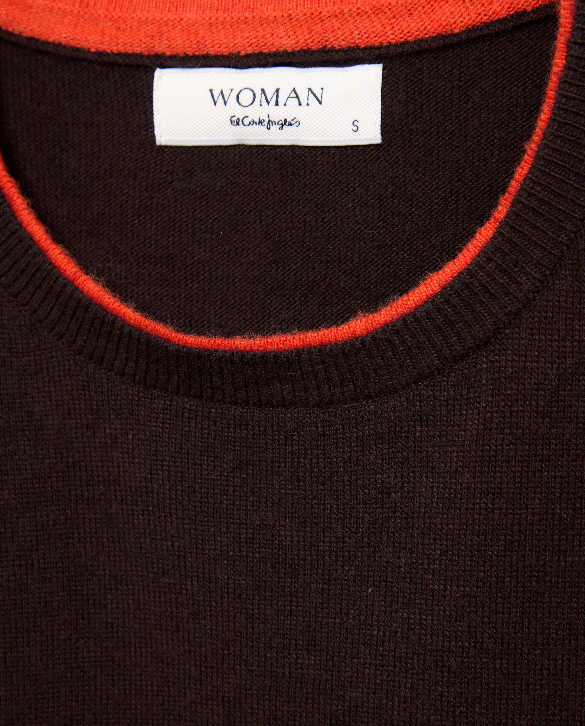 Camisola de Malha com Decote Redondo Bicolor Castanho-5