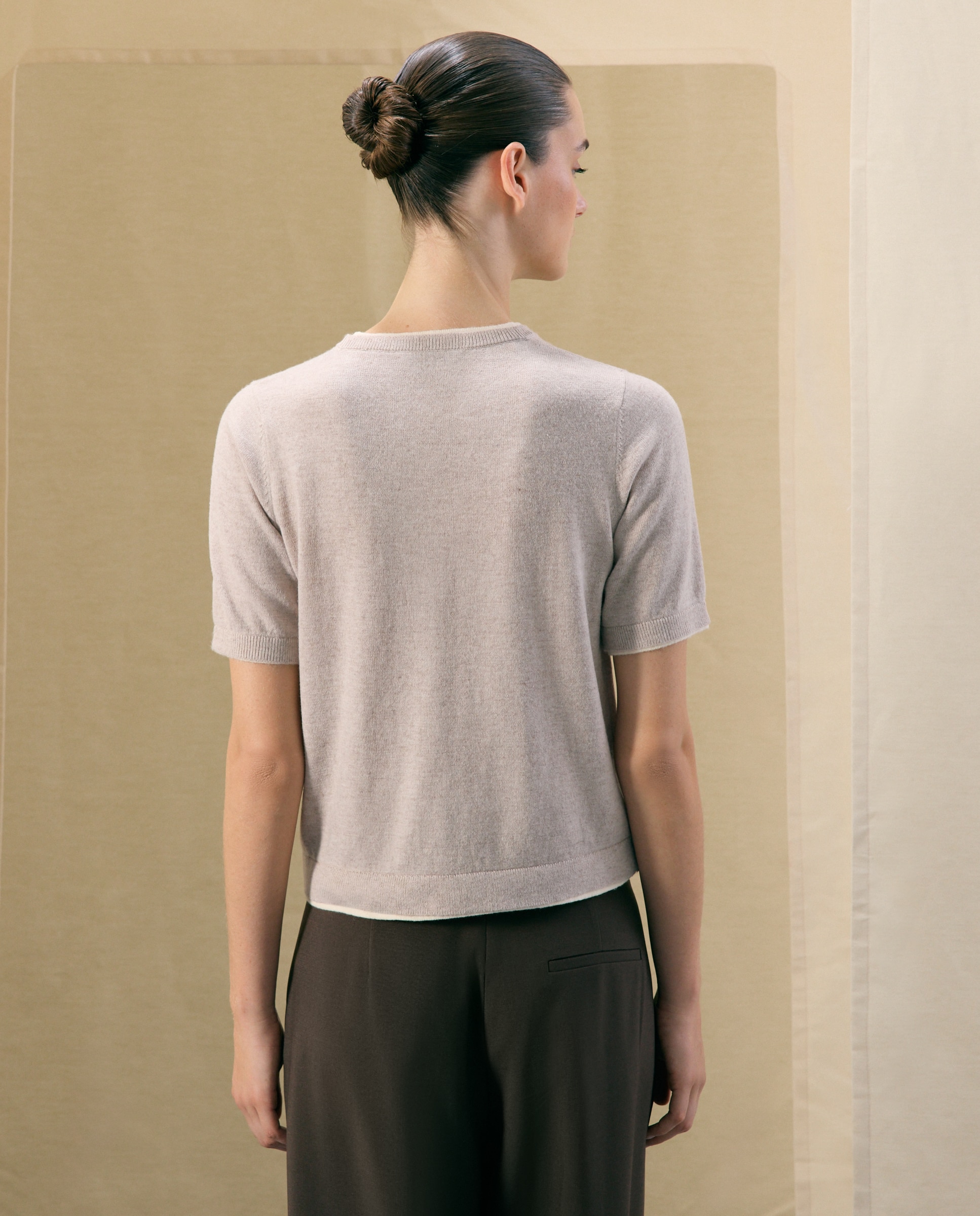 Jersey de mujer de cuello caja bicolor - Woman El Corte Inglés - Beige Beige-3