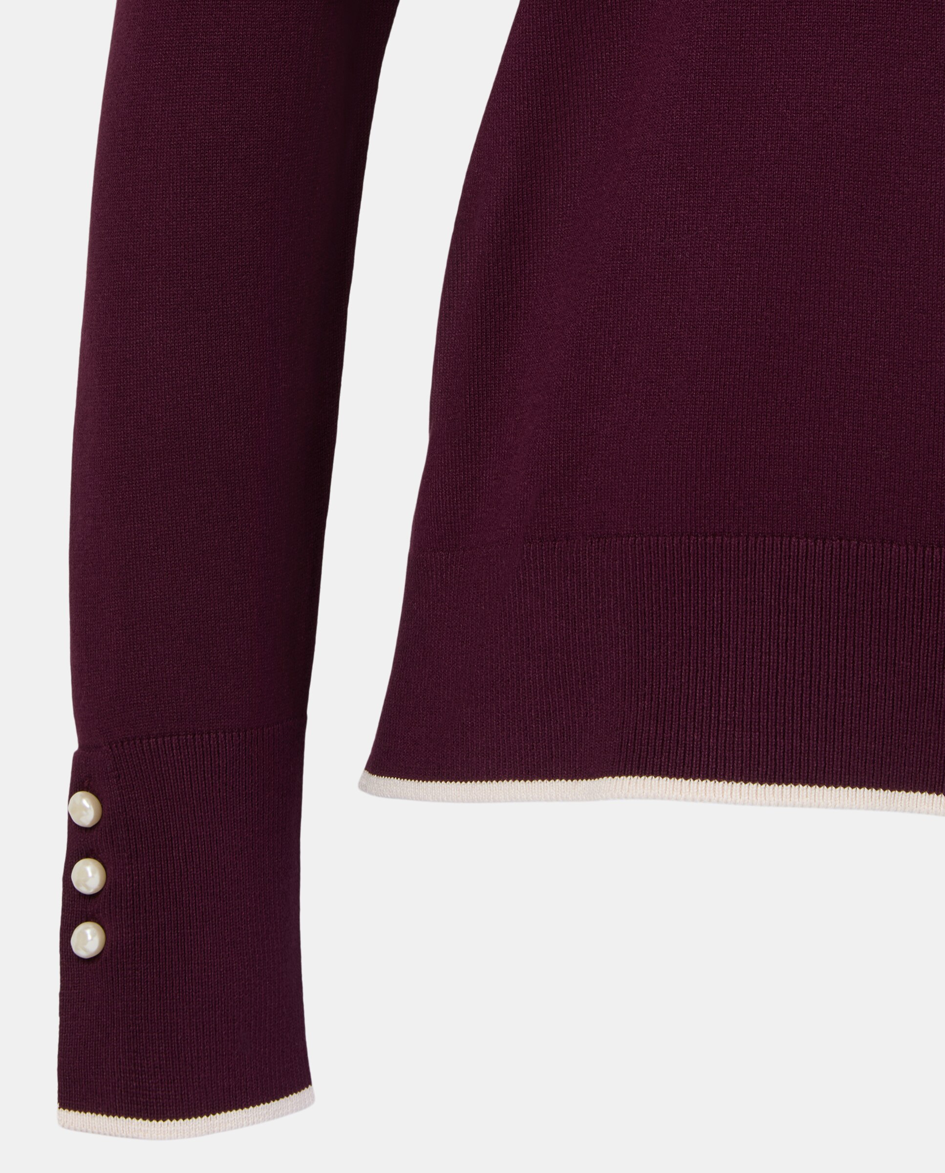 Camisola de Malha com Decote Redondo, Vivos e Botão de Pérola 291 Beringela-5