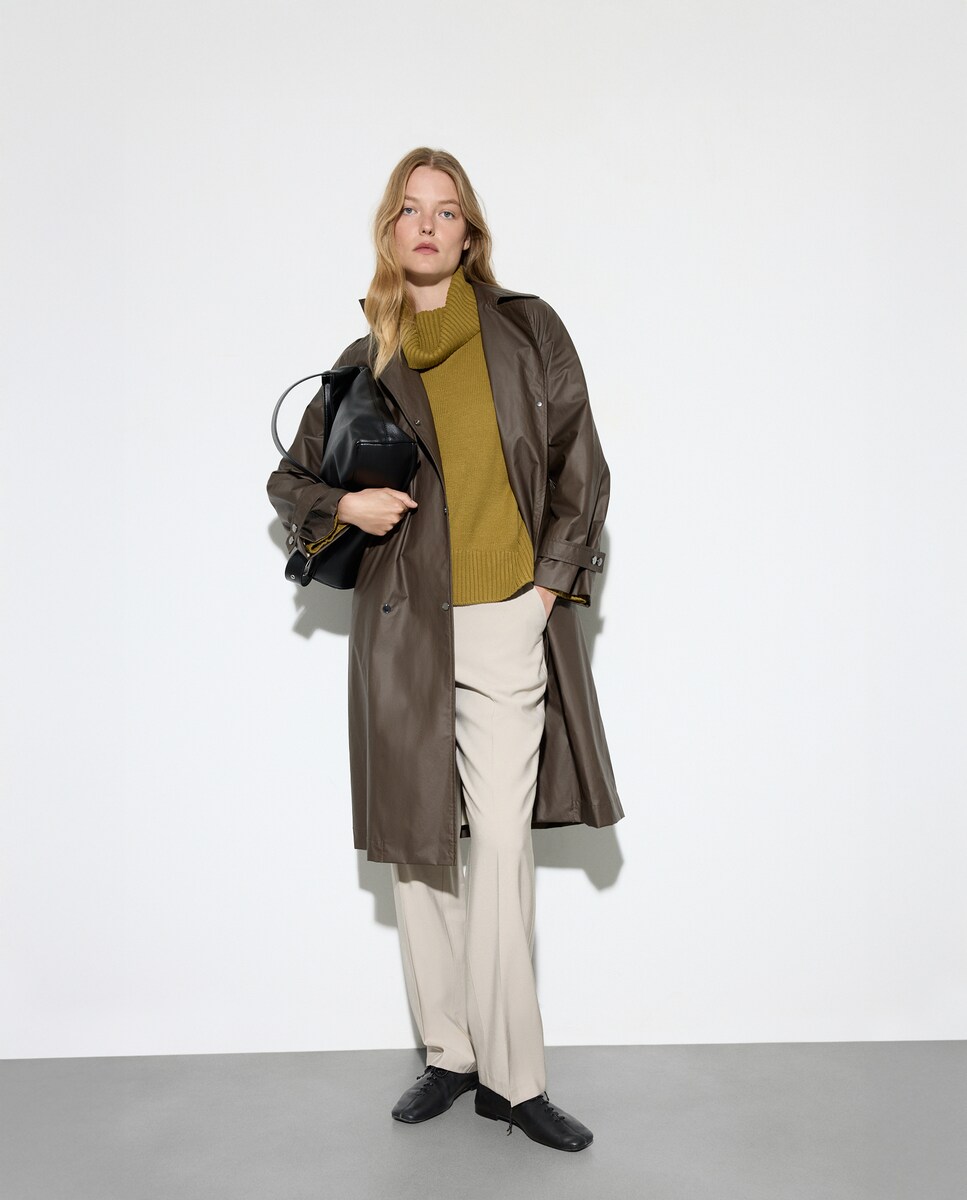 Camisola de Malha Grossa com Gola Cisne 560 Azeitona-1