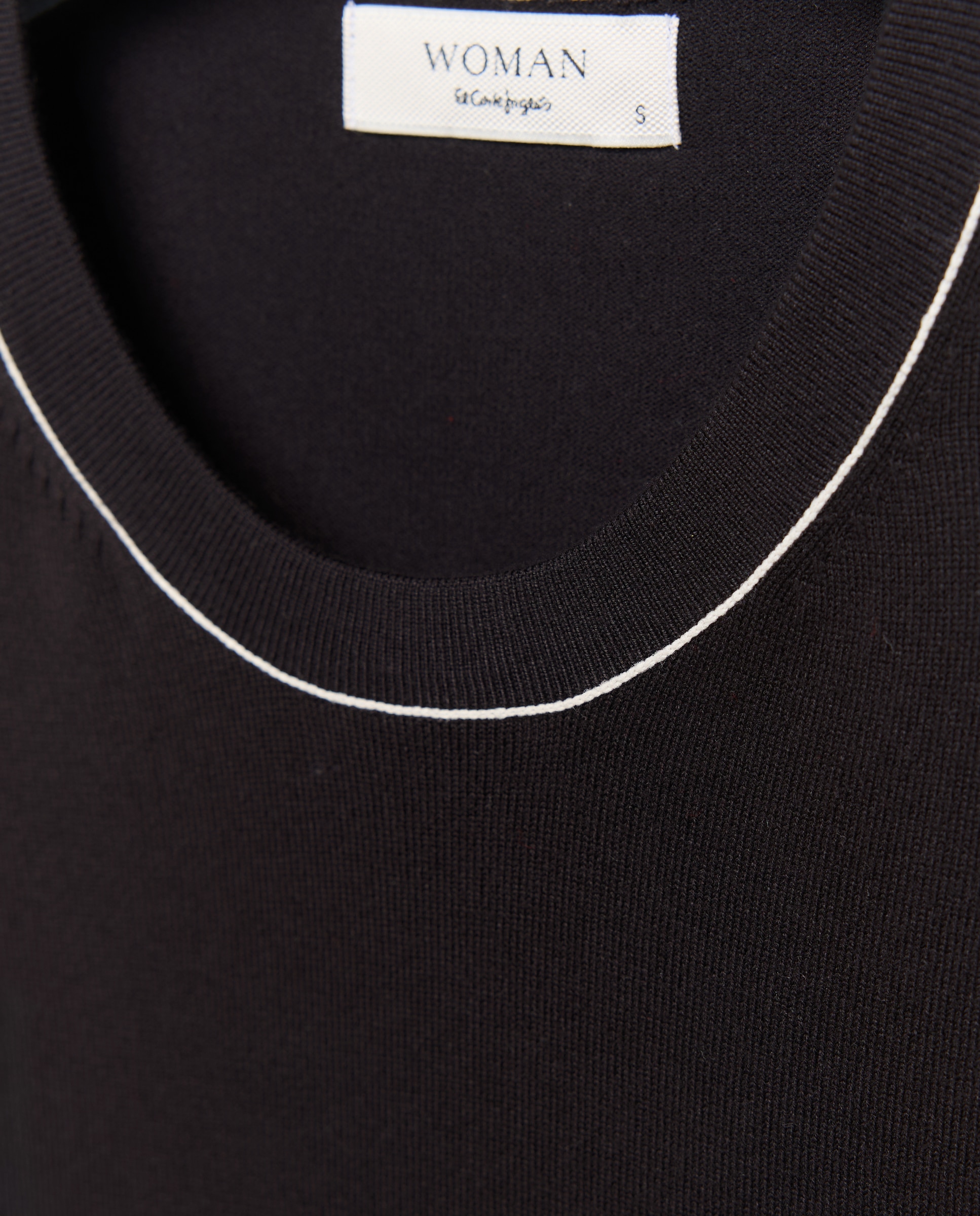 Suéter cuello de caja manga corta con vivo y botón lacado de mujer - Woman El Corte Inglés - Negro Negro-5