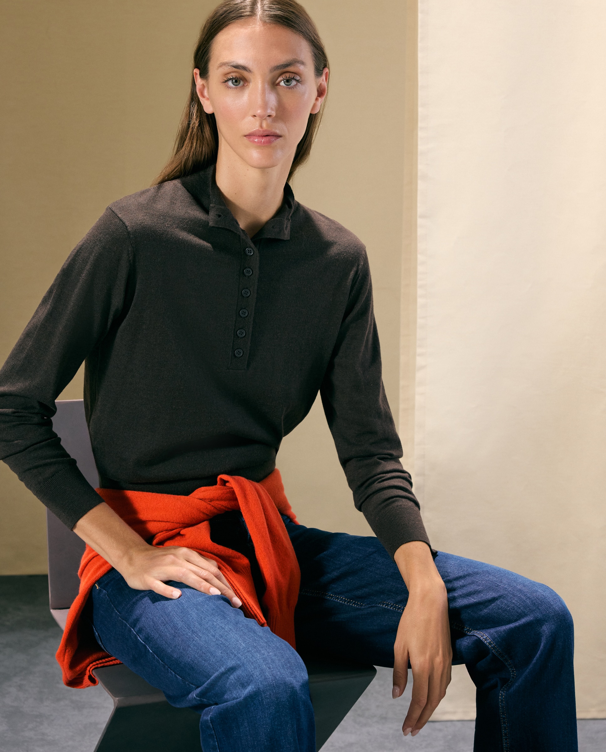 Chaqueta de punto de mujer con cuello chimenea - Woman El Corte Inglés - Marrón Marrón-1