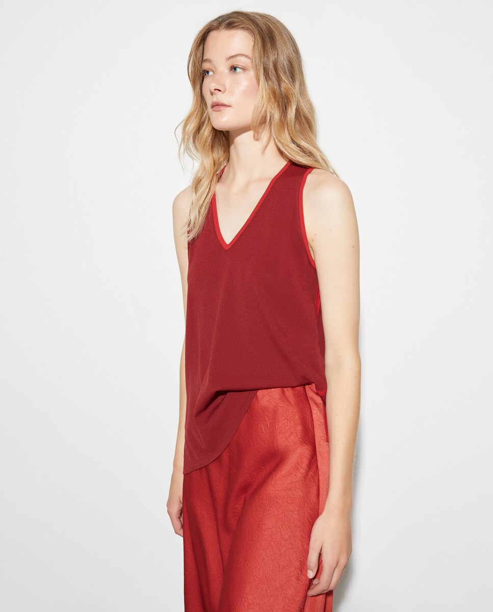 Camisola de malha sem mangas e com decote em bico Castanho-2