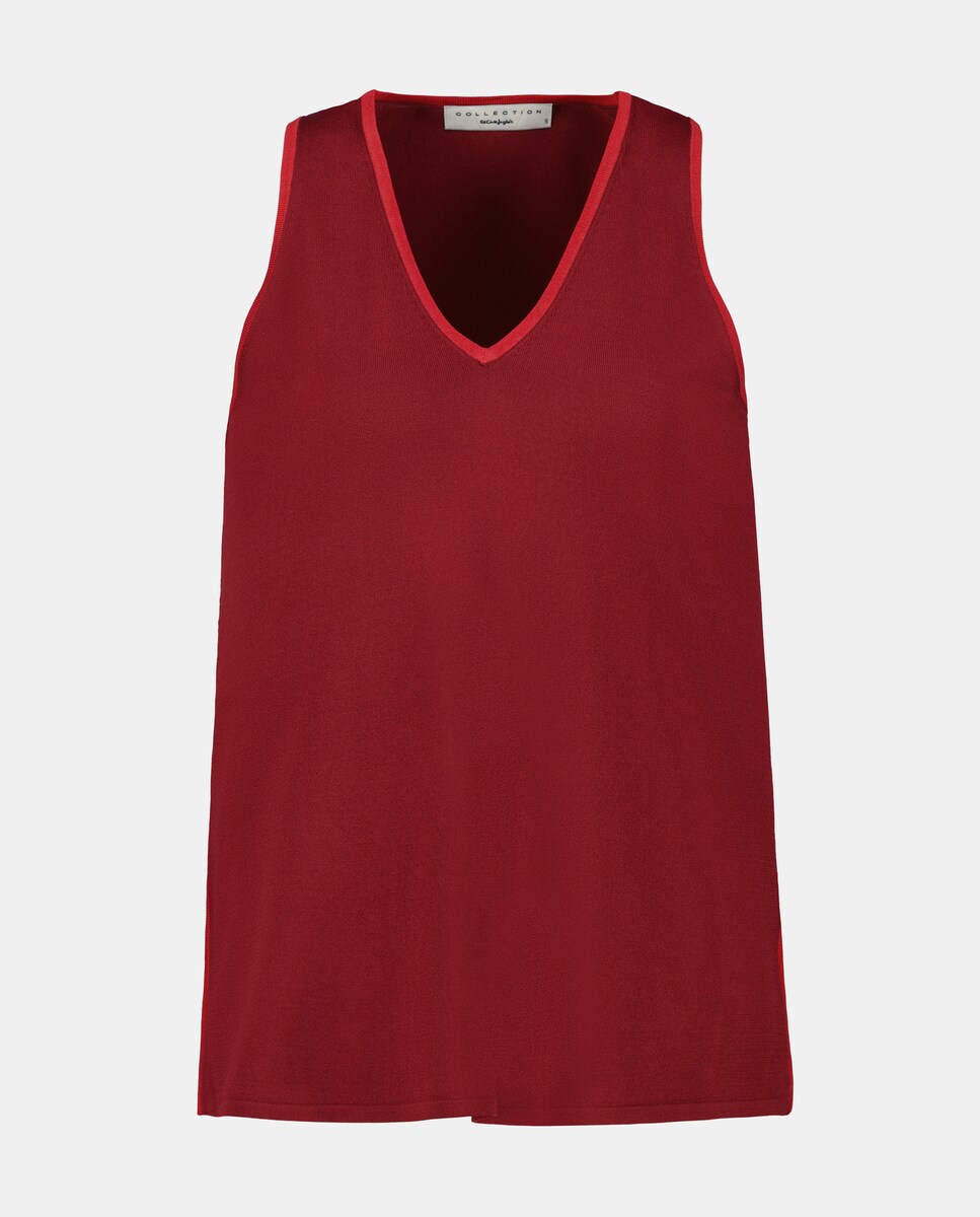 Camisola de malha sem mangas e com decote em bico Castanho-5