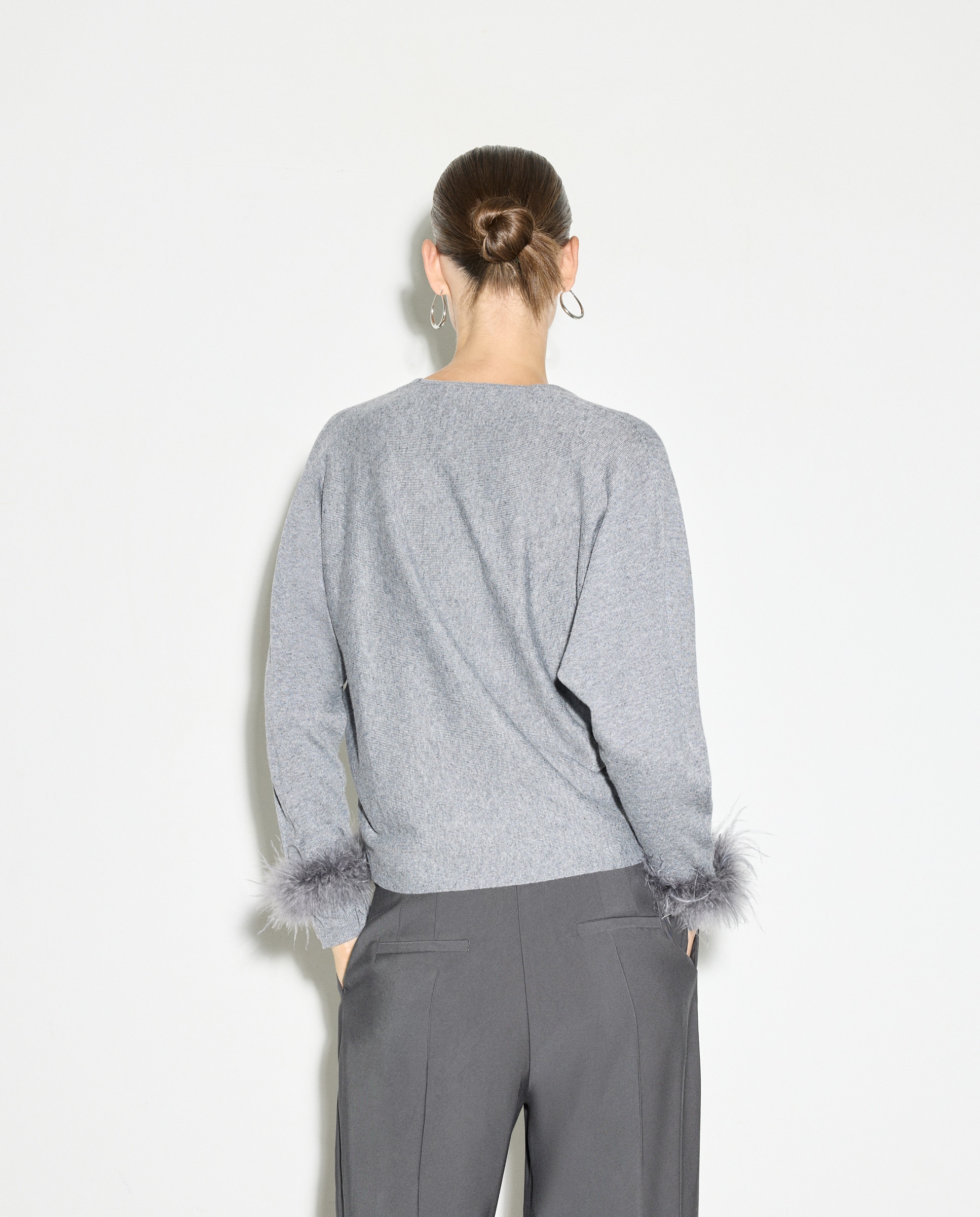 Camisola de Malha Lisa com Decote em Bico 530 Verde Escuro-4