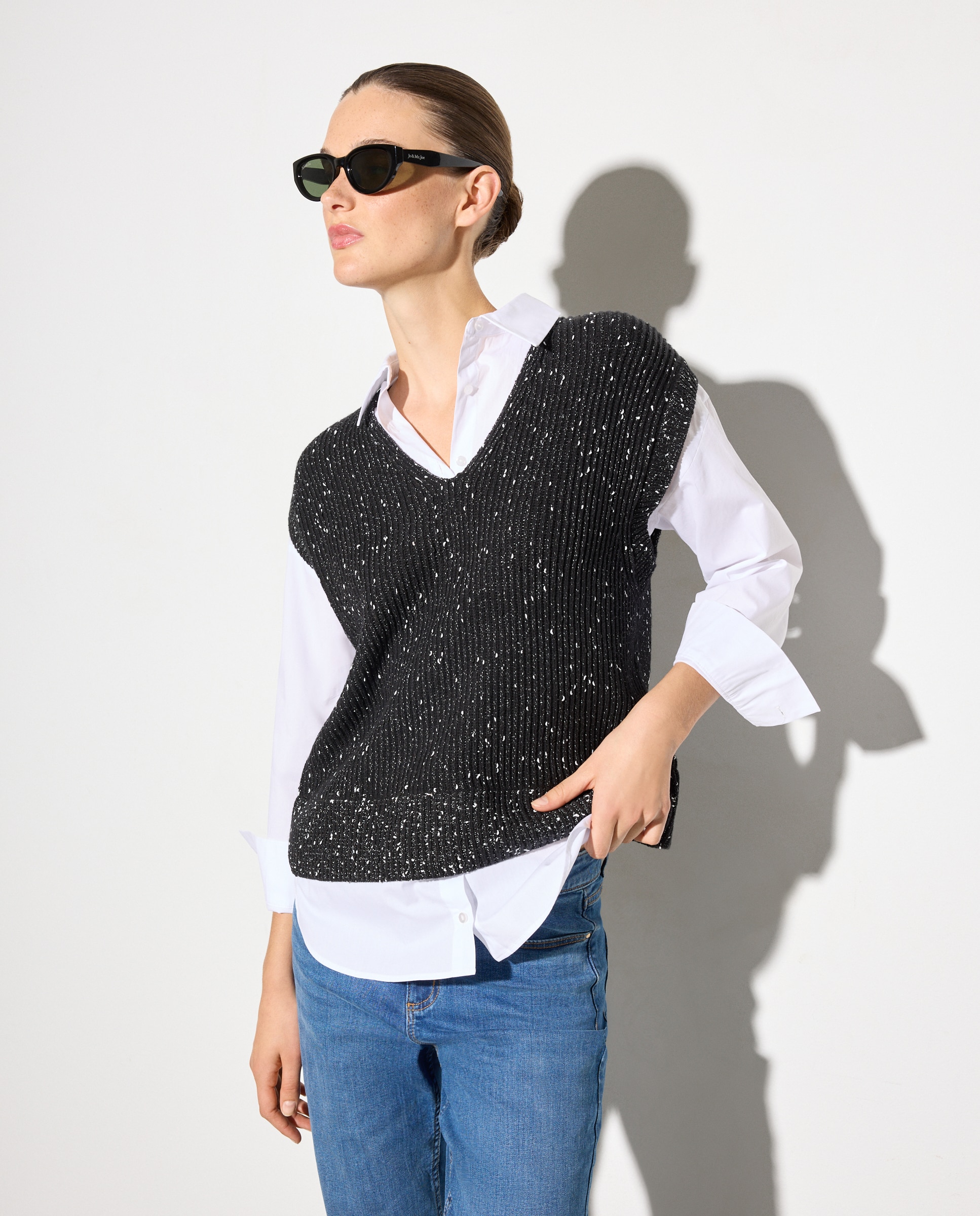 Camisola de Malha Combinada Preto-2