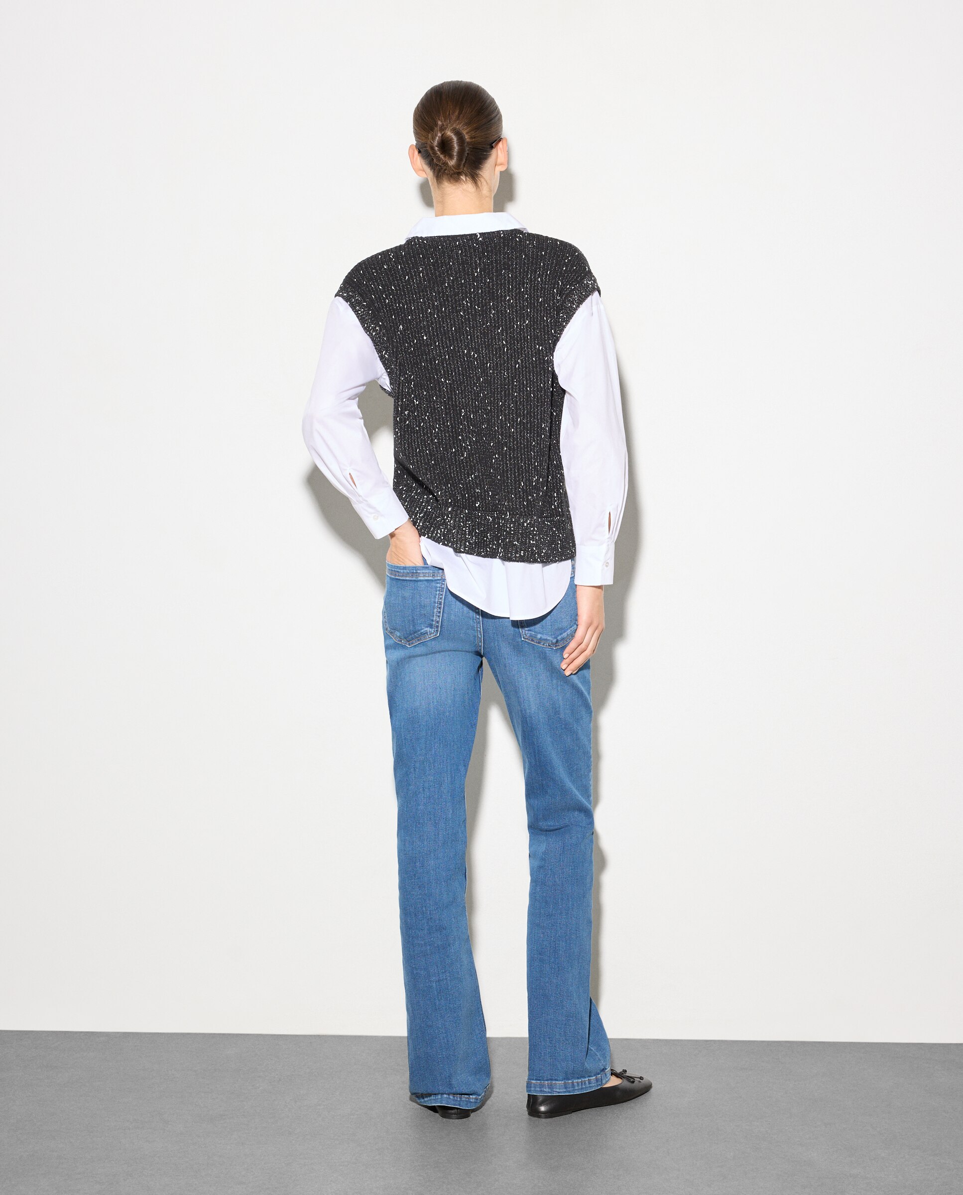 Camisola de Malha Combinada Preto-3