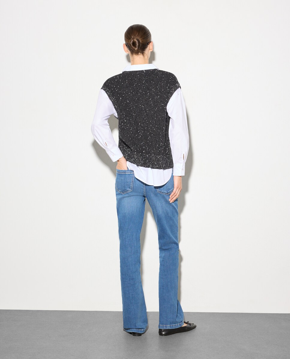 Camisola de Malha Combinada Preto-3