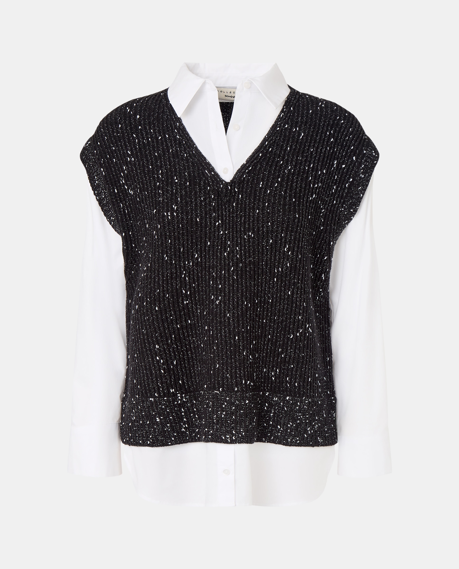 Camisola de Malha Combinada Preto-4