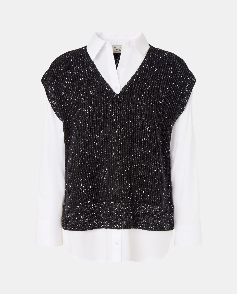 Camisola de Malha Combinada Preto-4