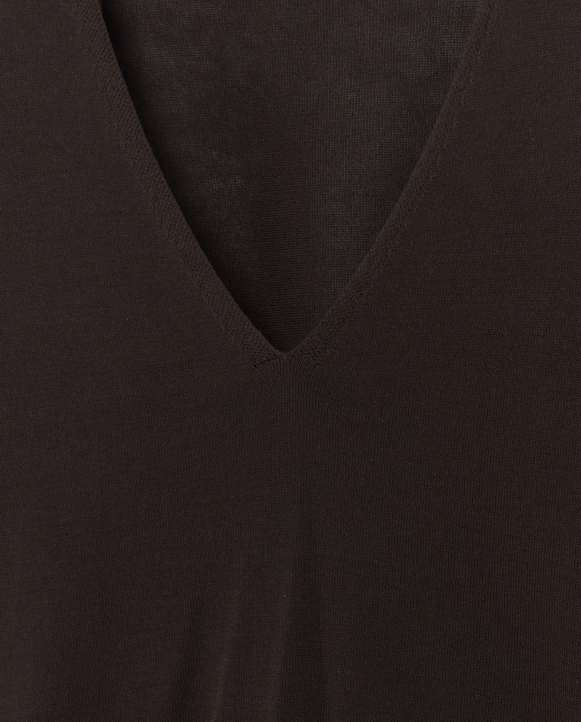 Camisola de Manga Caída e Decote em Bico Castanho-6