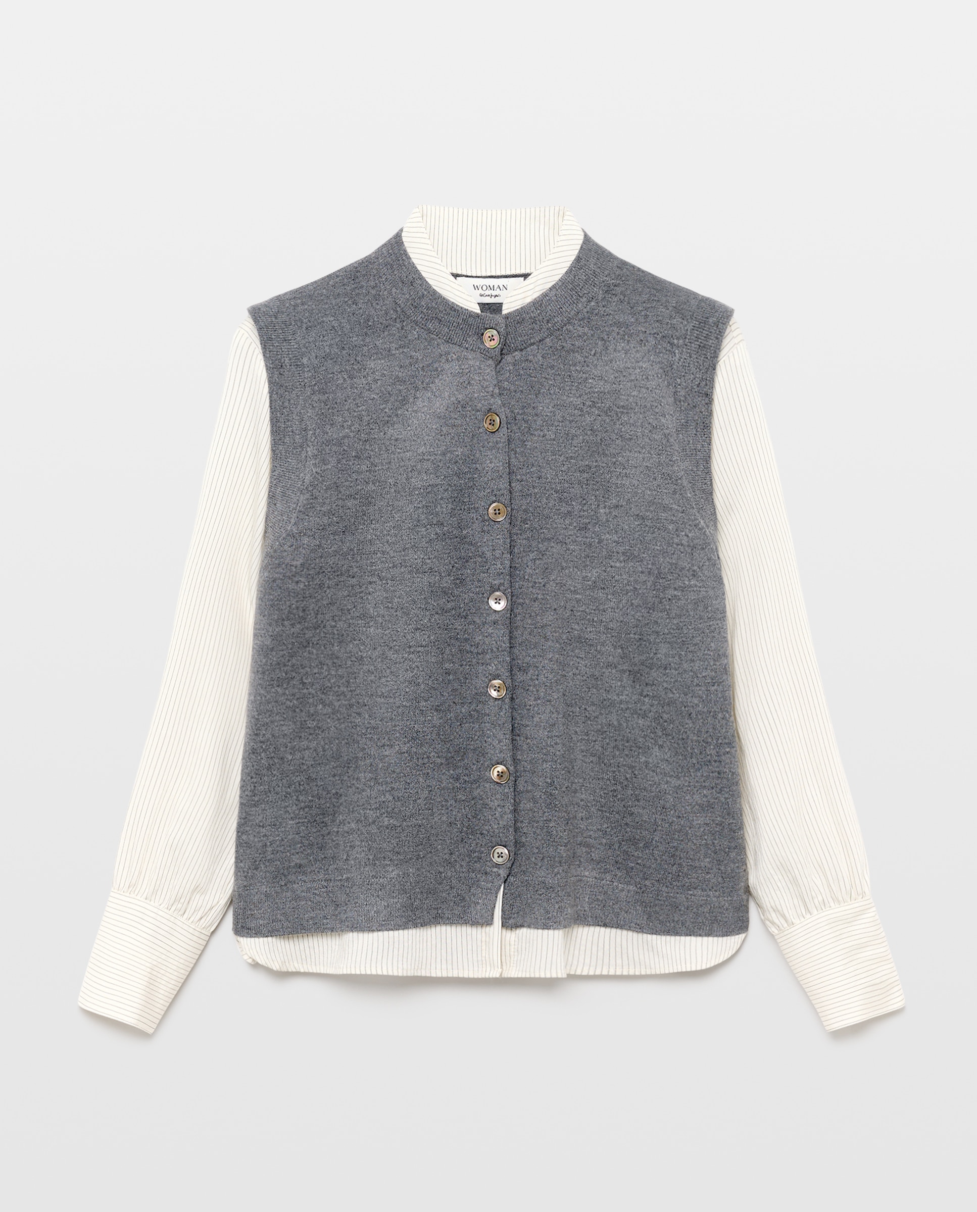 Chaleco de punto de mujer tejido combinado y rayas - Woman El Corte Inglés - 820 Gris medio 820 Gris medio-1