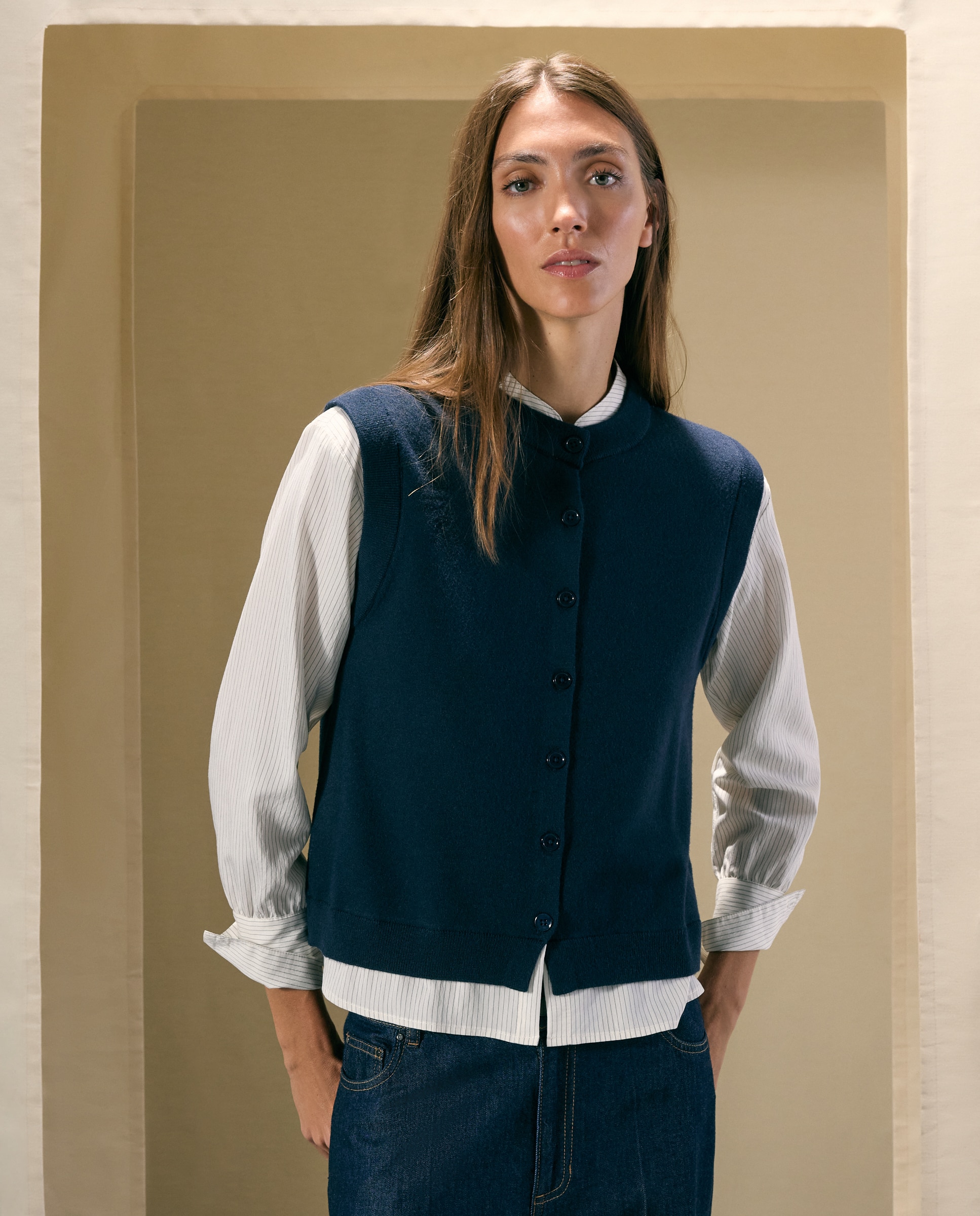 Chaleco de punto de mujer tejido combinado y rayas - Woman El Corte Inglés - Marrón Marrón-2