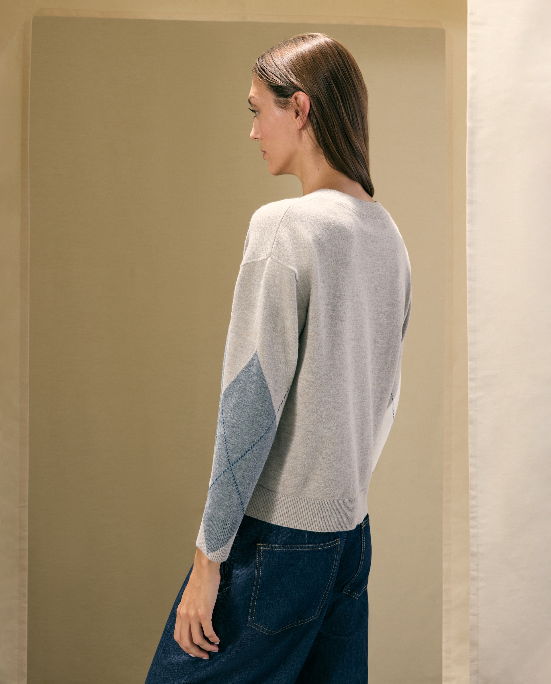 Jersey de mujer con cuello pico y rombos - Woman El Corte Inglés - Marrón Marrón-3