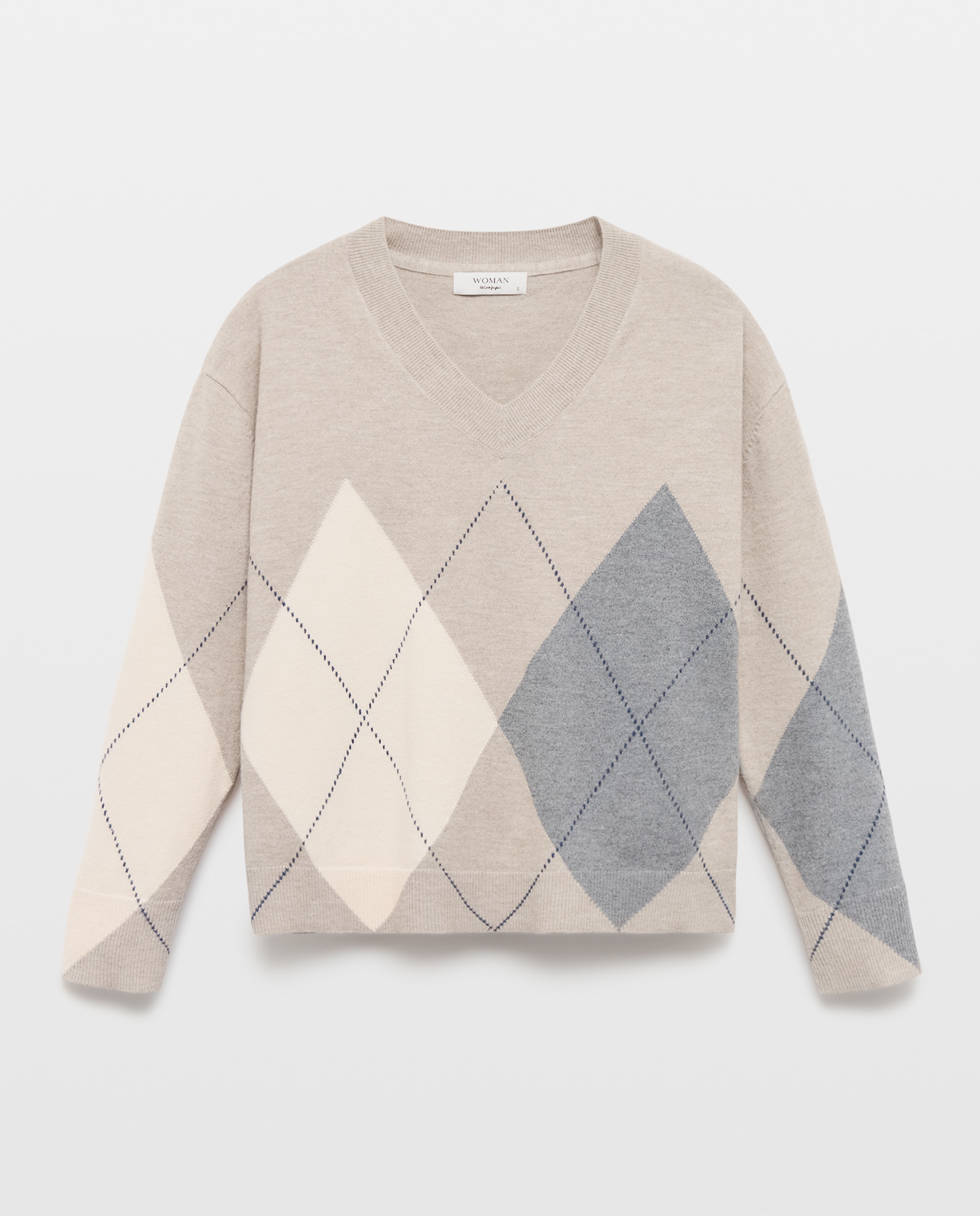 Jersey de mujer con cuello pico y rombos - Woman El Corte Inglés - Marrón Marrón-4