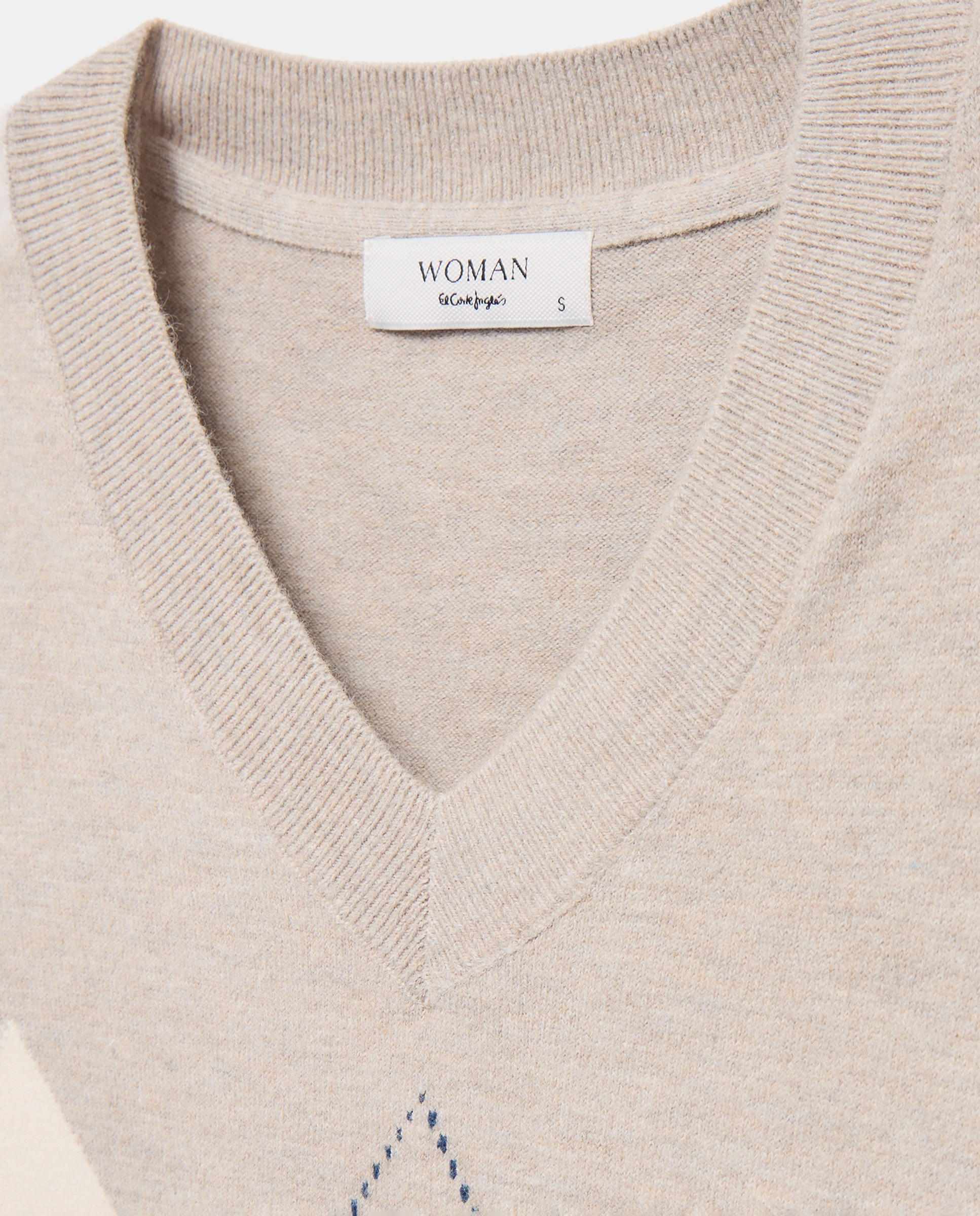 Jersey de mujer con cuello pico y rombos - Woman El Corte Inglés - Marrón Marrón-5