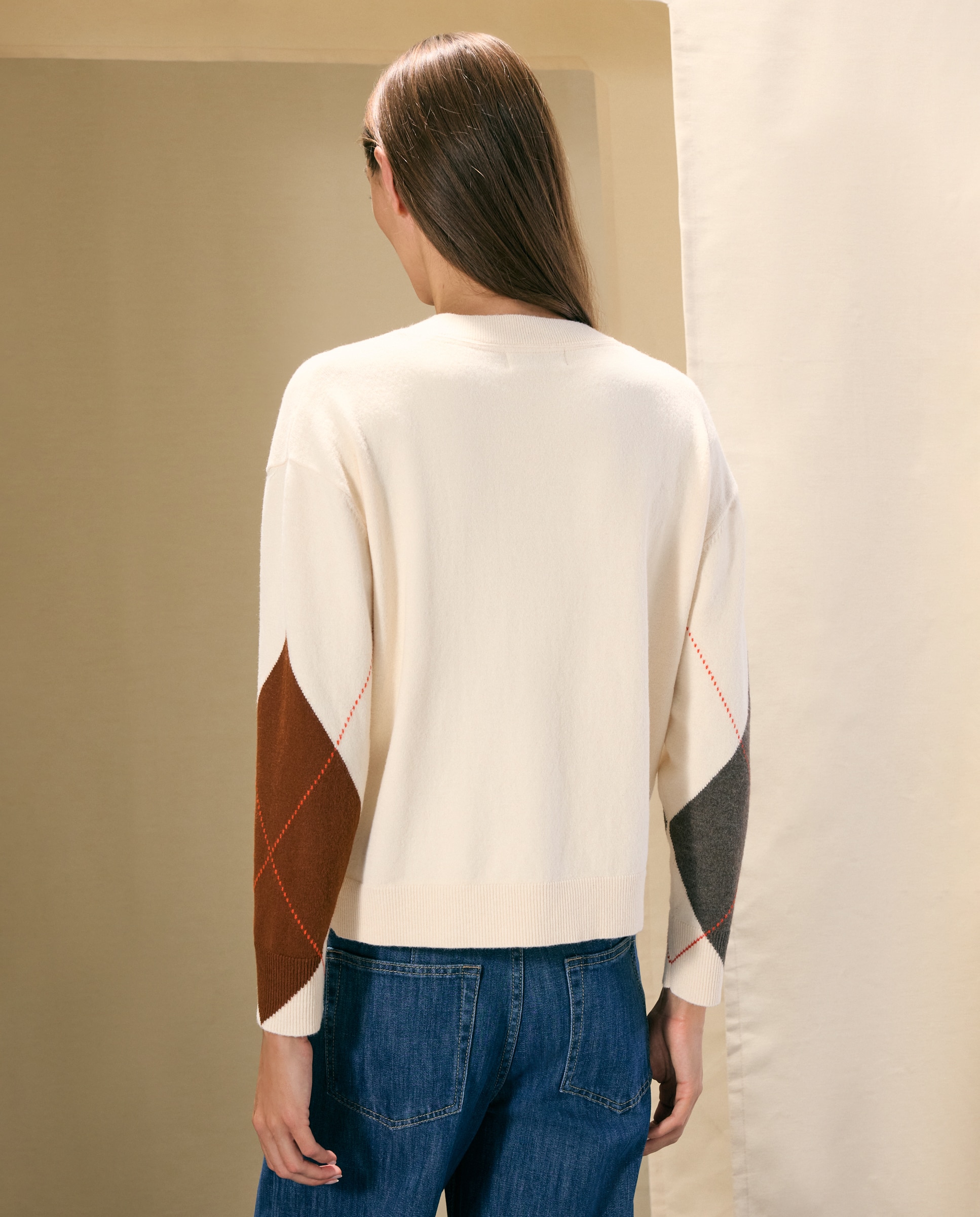 Jersey de mujer con cuello pico y rombos - Woman El Corte Inglés - 120 Crudo 120 Crudo-3