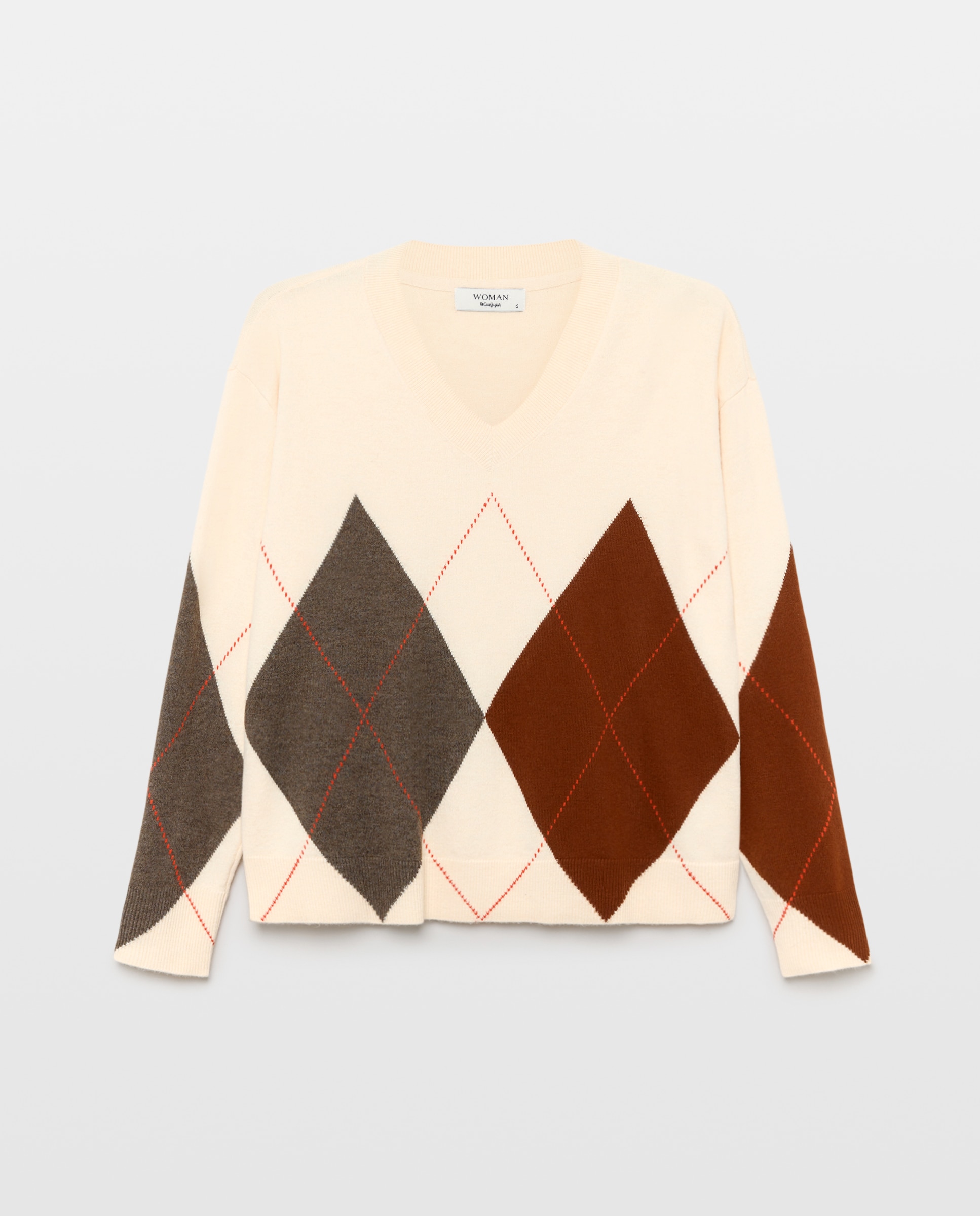 Jersey de mujer con cuello pico y rombos - Woman El Corte Inglés - 120 Crudo 120 Crudo-4