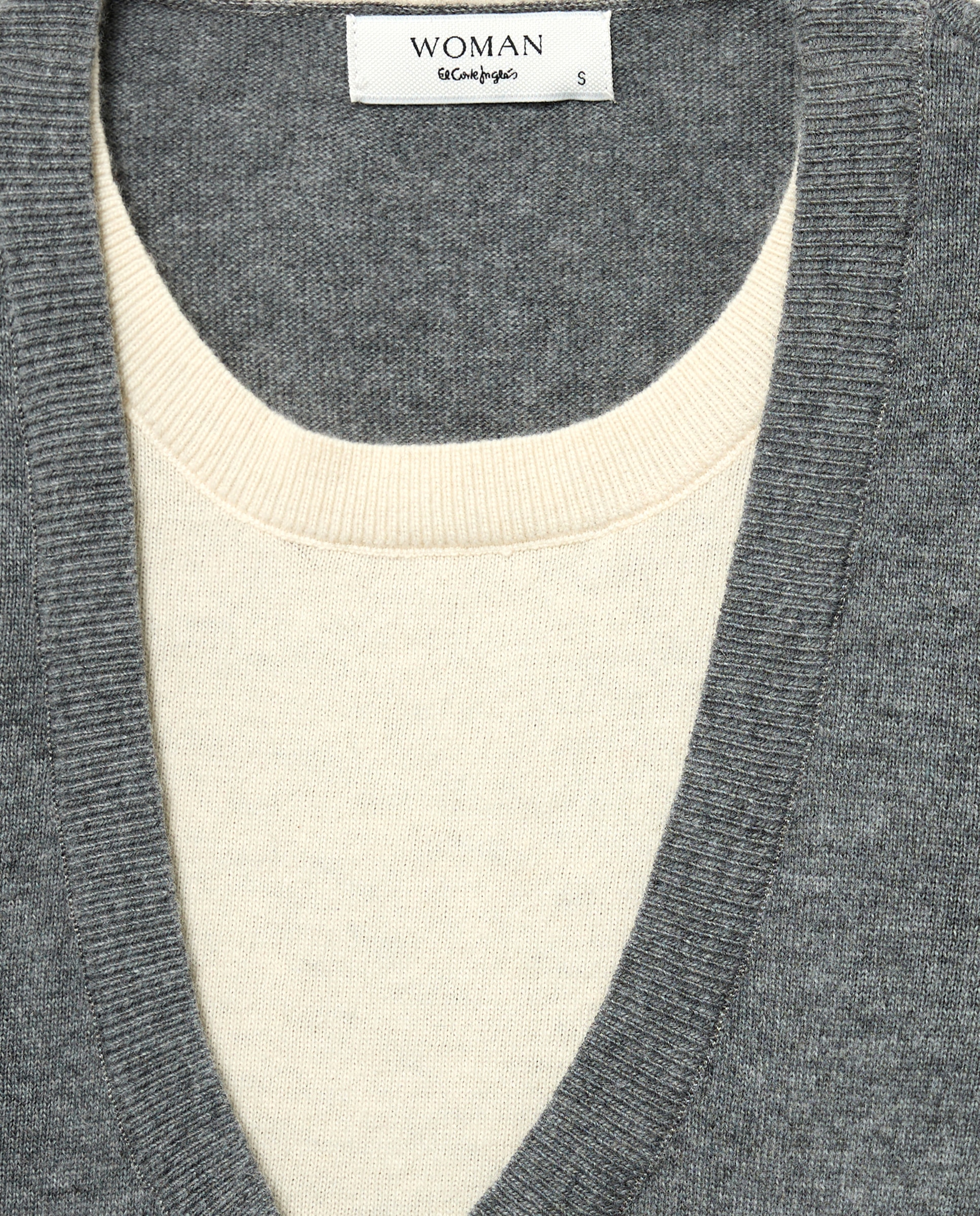 Camisola de Malha com Falso Decote em Bico 820 Cinzento Médio-5
