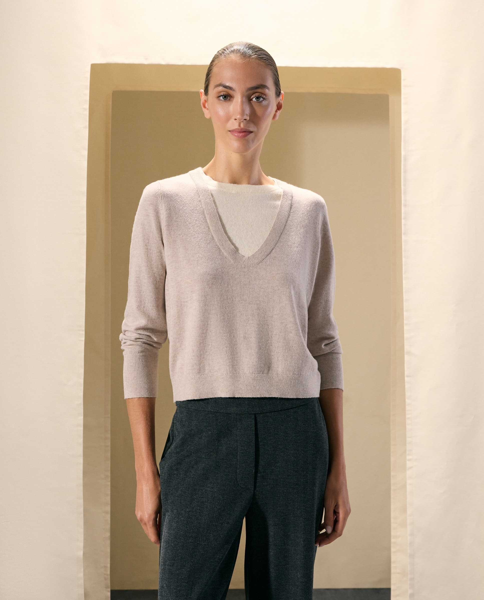 Imagen 1 de Jersey de mujer con falso pico - Woman El Corte Inglés - Beige Beige