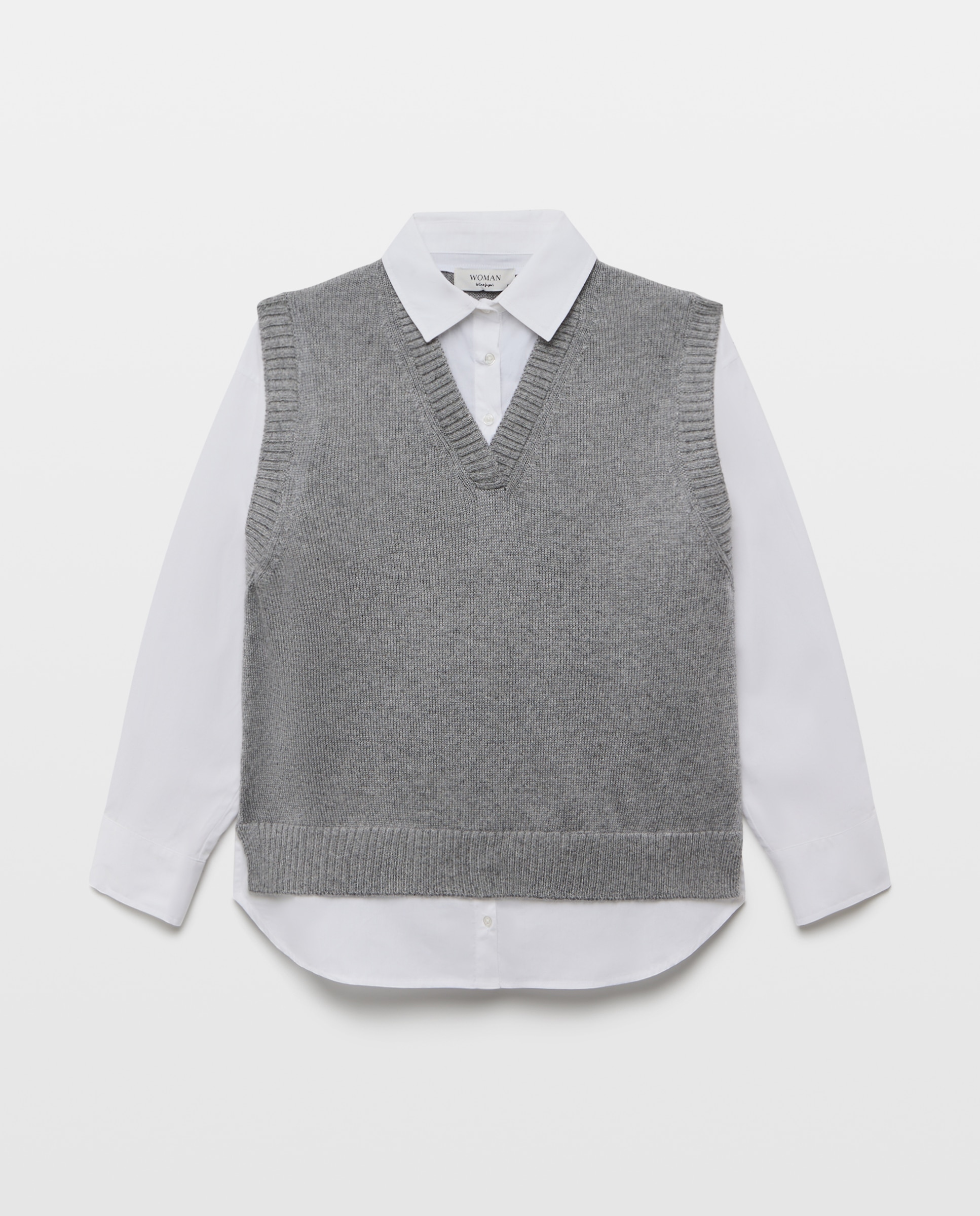 Chaleco de mujer con escote en pico y popelín combinado - Woman El Corte Inglés - 820 Gris medio 820 Gris medio-4