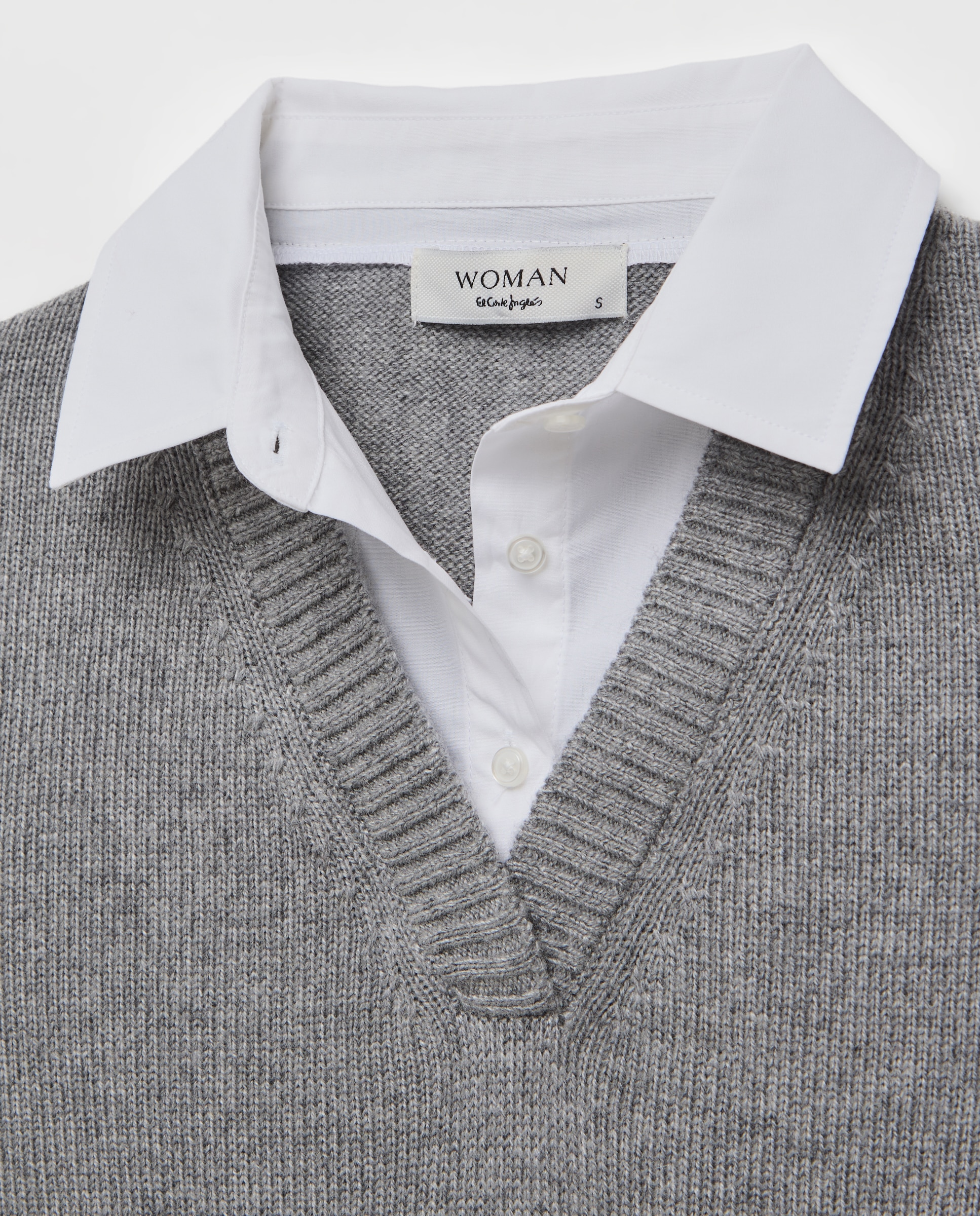 Chaleco de mujer con escote en pico y popelín combinado - Woman El Corte Inglés - 820 Gris medio 820 Gris medio-5