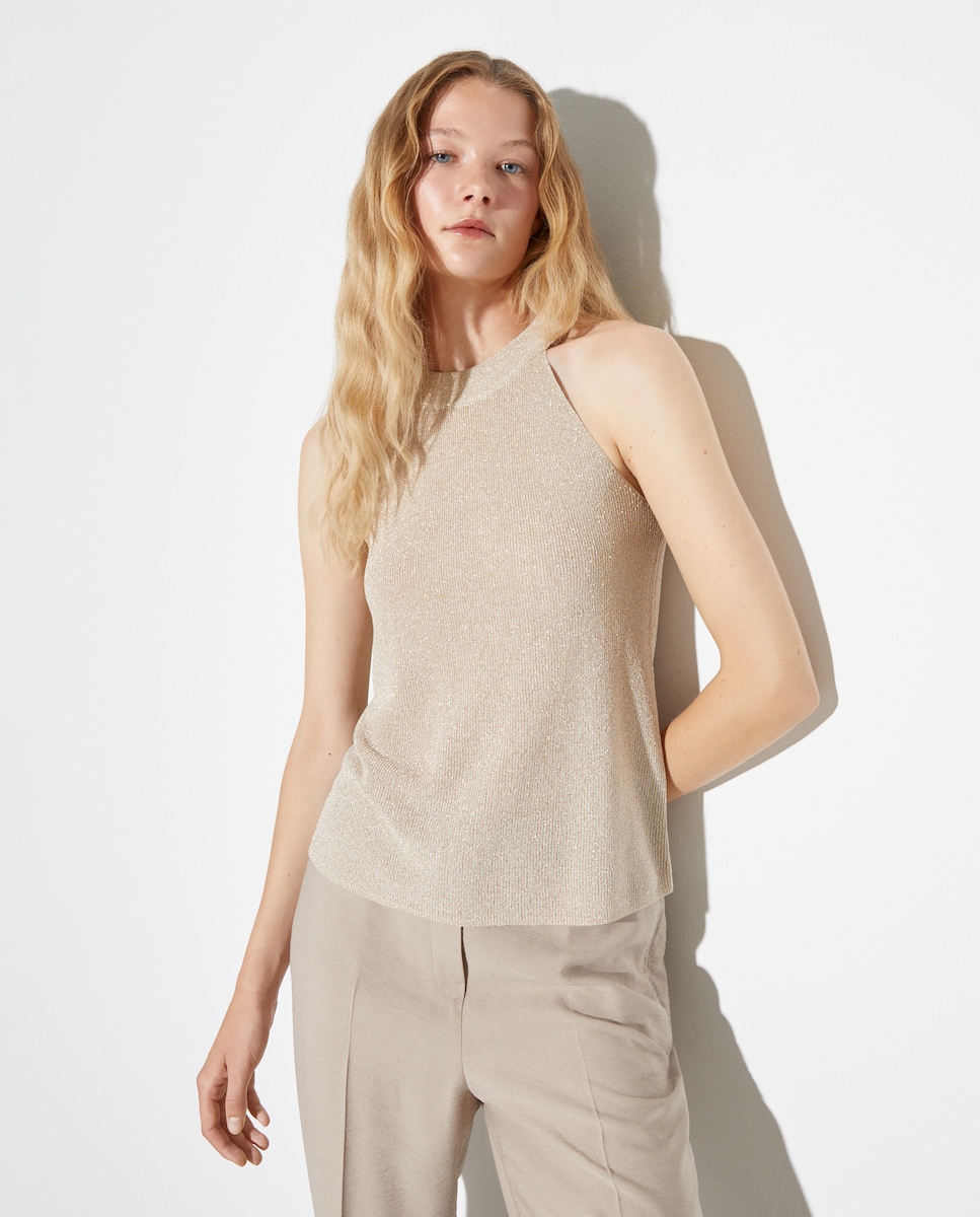 Camisola de Malha de Viscose sem Mangas Ouro-1