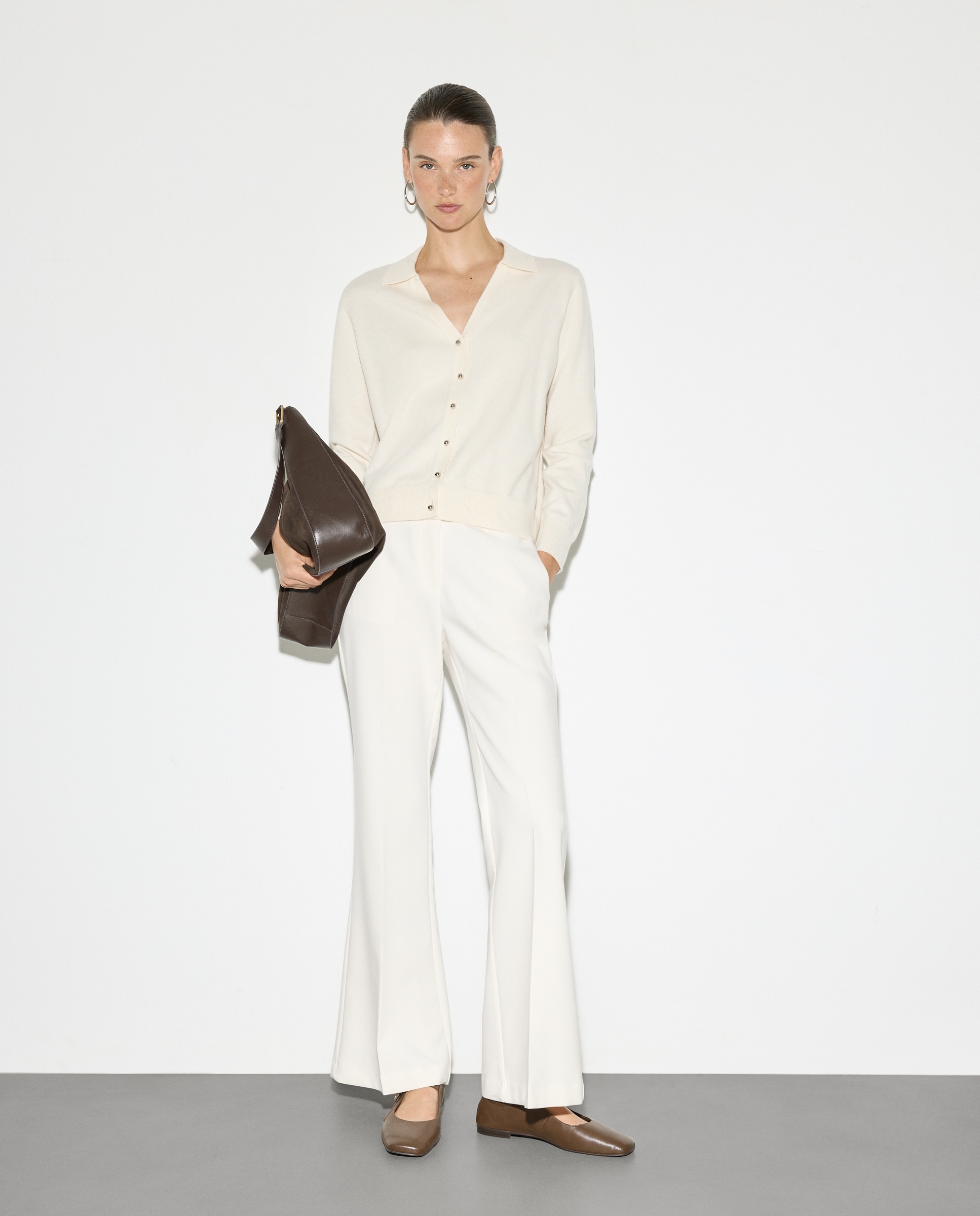 Camisola de Malha Cintada com Colarinho de Polo 120 Cru-2