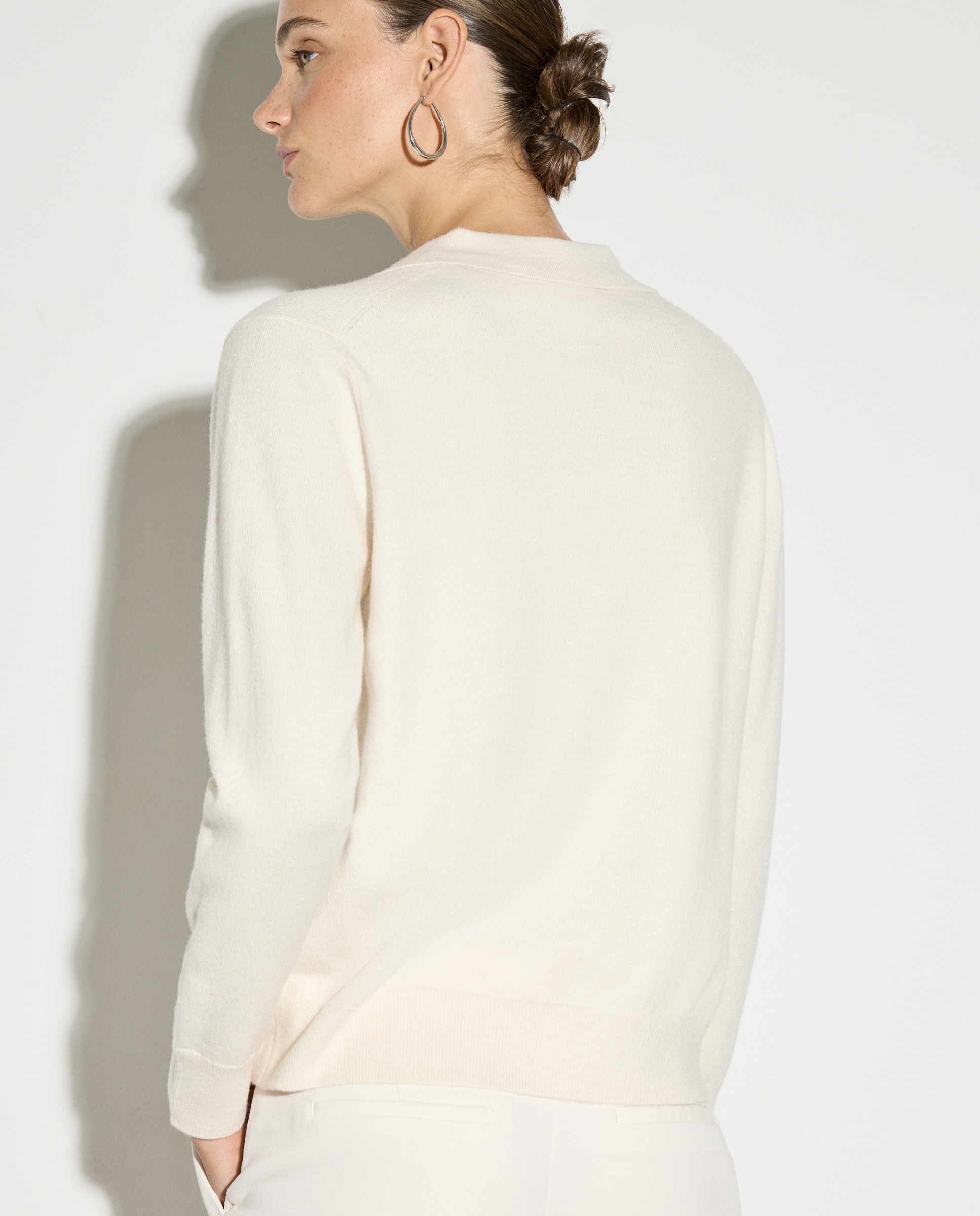 Camisola de Malha Cintada com Colarinho de Polo 120 Cru-3