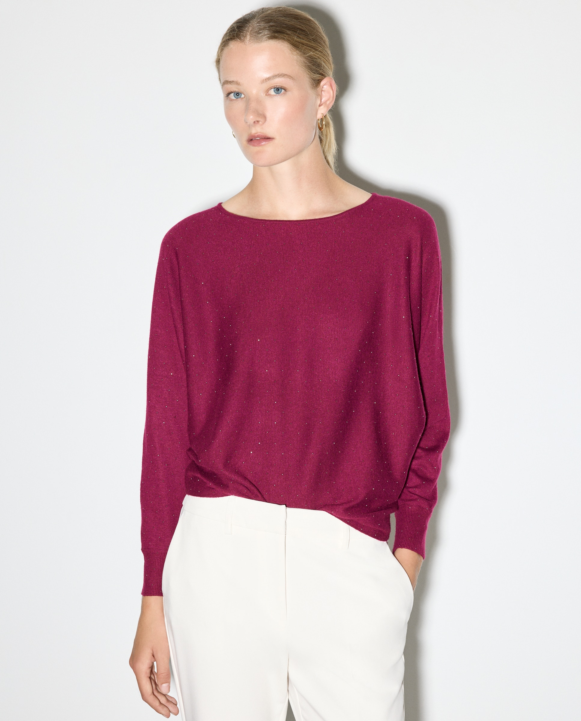 Camisola de Malha com Decote à Barco e Strass Buganvília-1