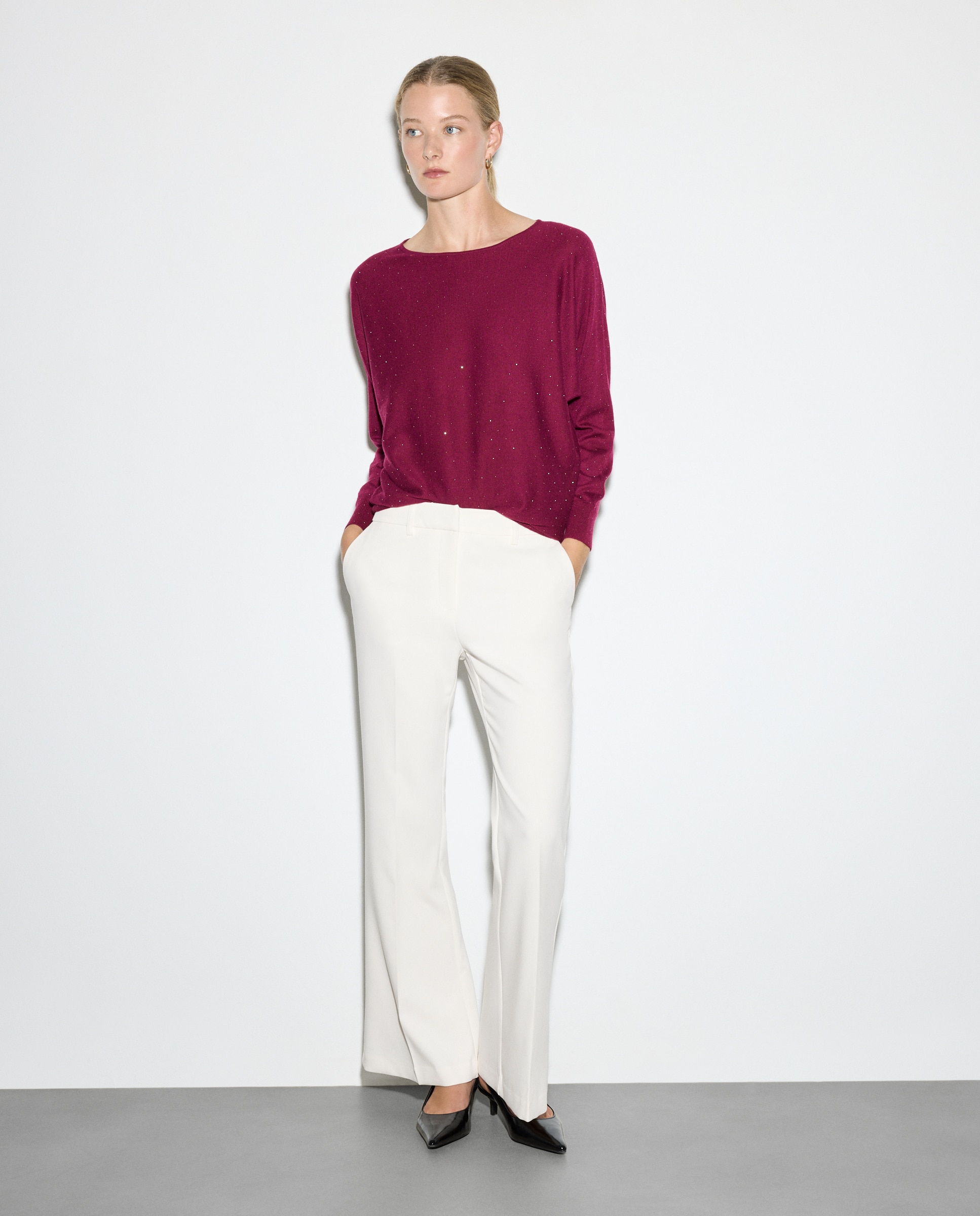 Camisola de Malha com Decote à Barco e Strass Buganvília-2