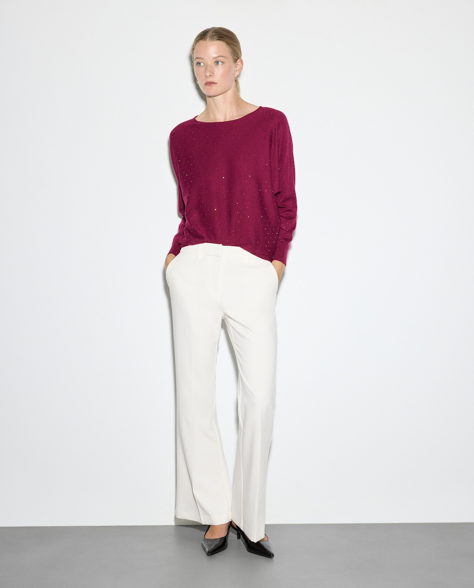 Camisola de Malha com Decote à Barco e Strass Buganvília-2