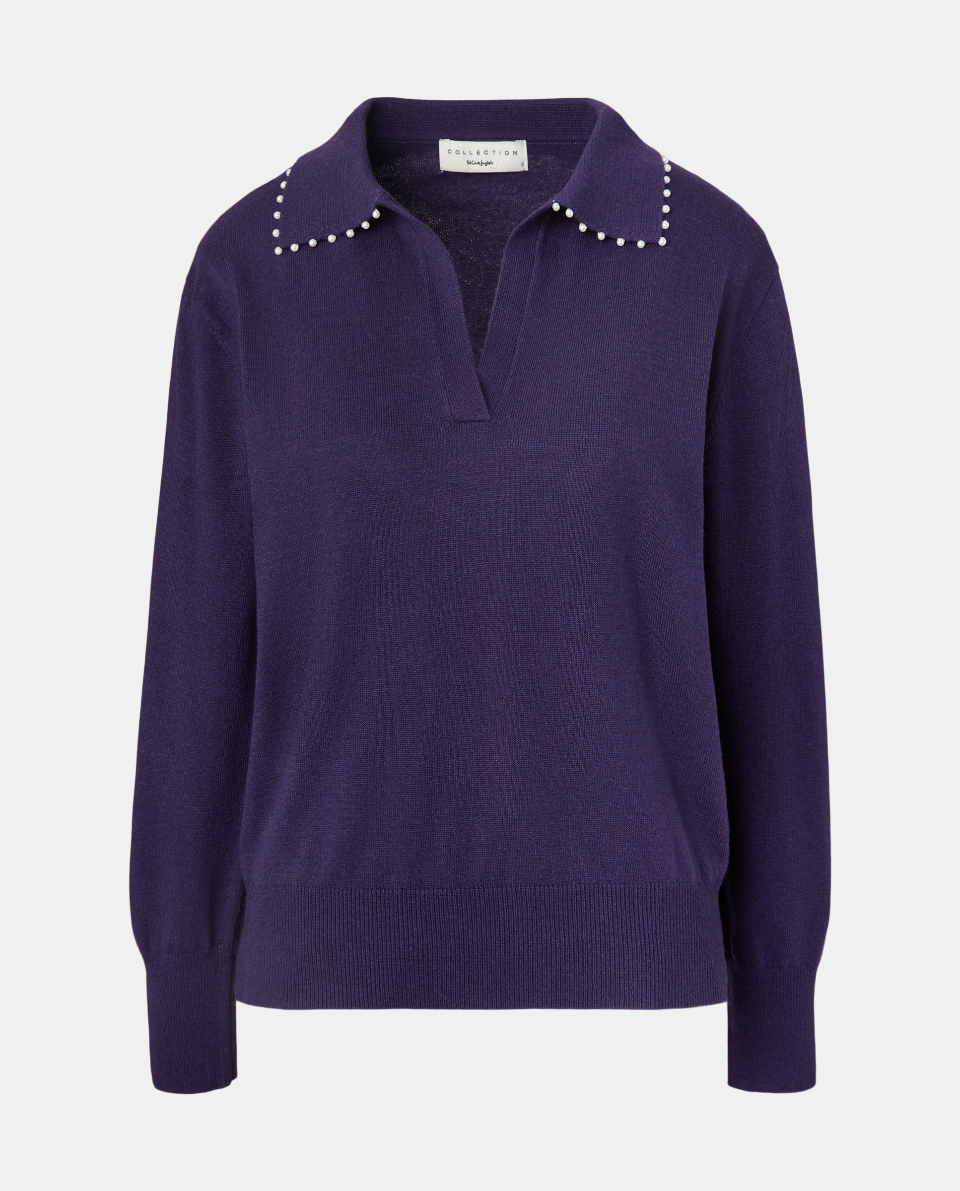 Camisola de Malha Estilo Polo com Botões de Pérolas Preto-4