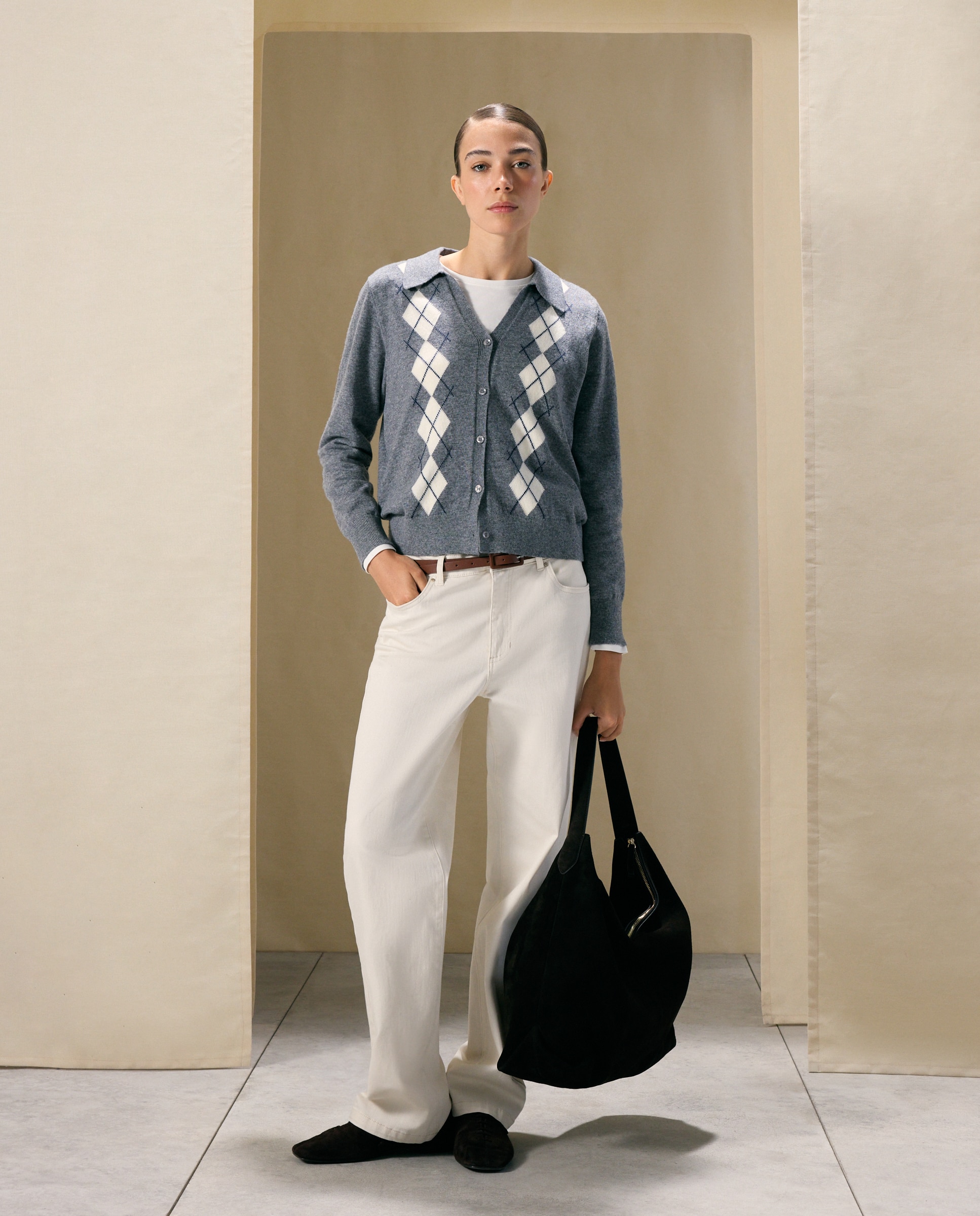 Jersey de mujer de cuello polo de rombos - Woman El Corte Inglés - 820 Gris medio 820 Gris medio-2