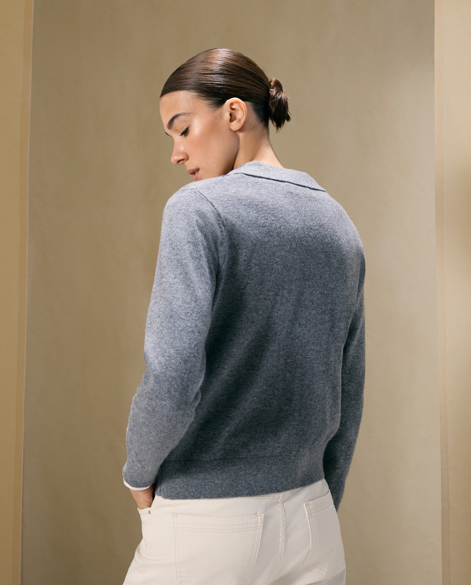 Jersey de mujer de cuello polo de rombos - Woman El Corte Inglés - 820 Gris medio 820 Gris medio-3