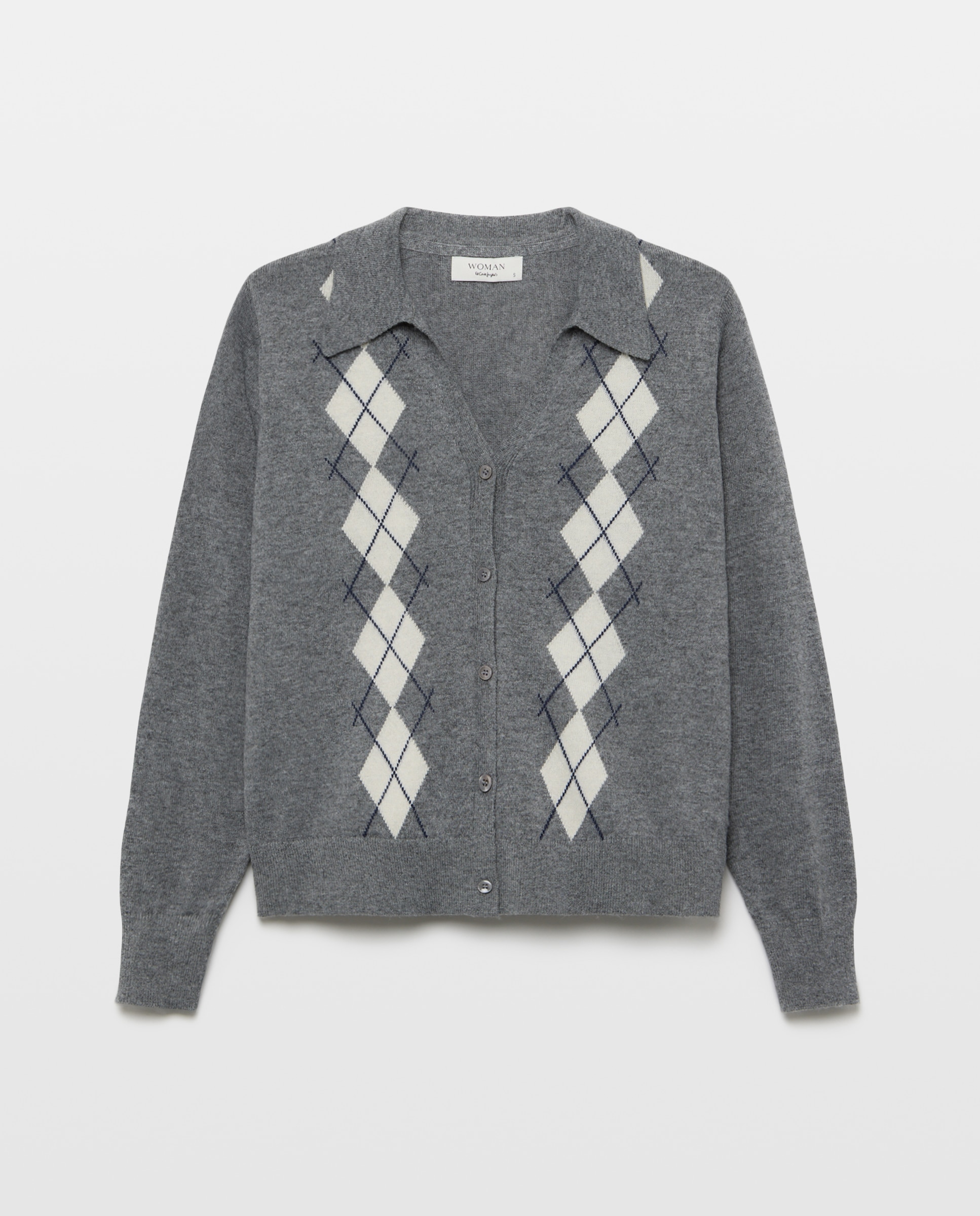 Jersey de mujer de cuello polo de rombos - Woman El Corte Inglés - 820 Gris medio 820 Gris medio-4