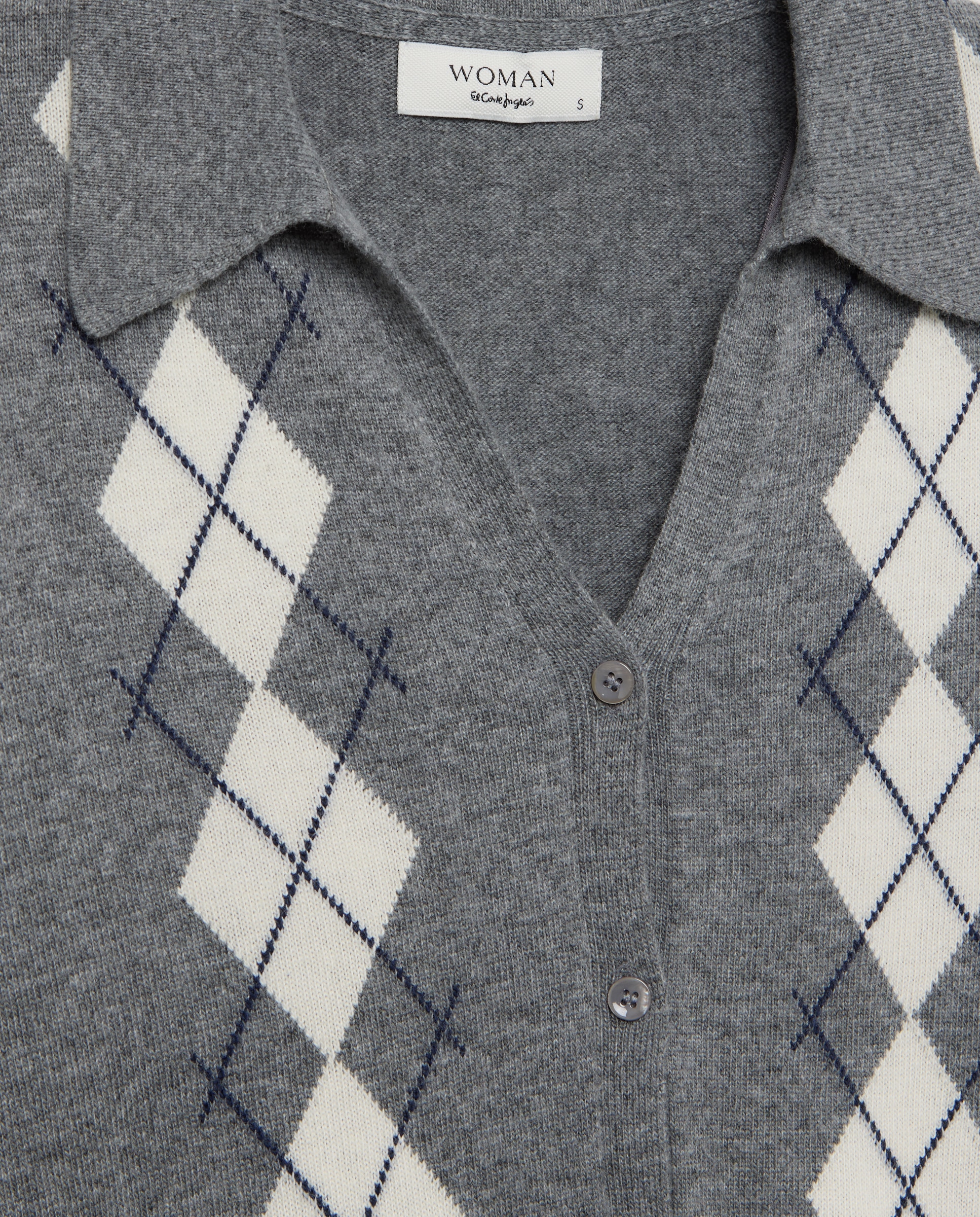 Jersey de mujer de cuello polo de rombos - Woman El Corte Inglés - 820 Gris medio 820 Gris medio-5