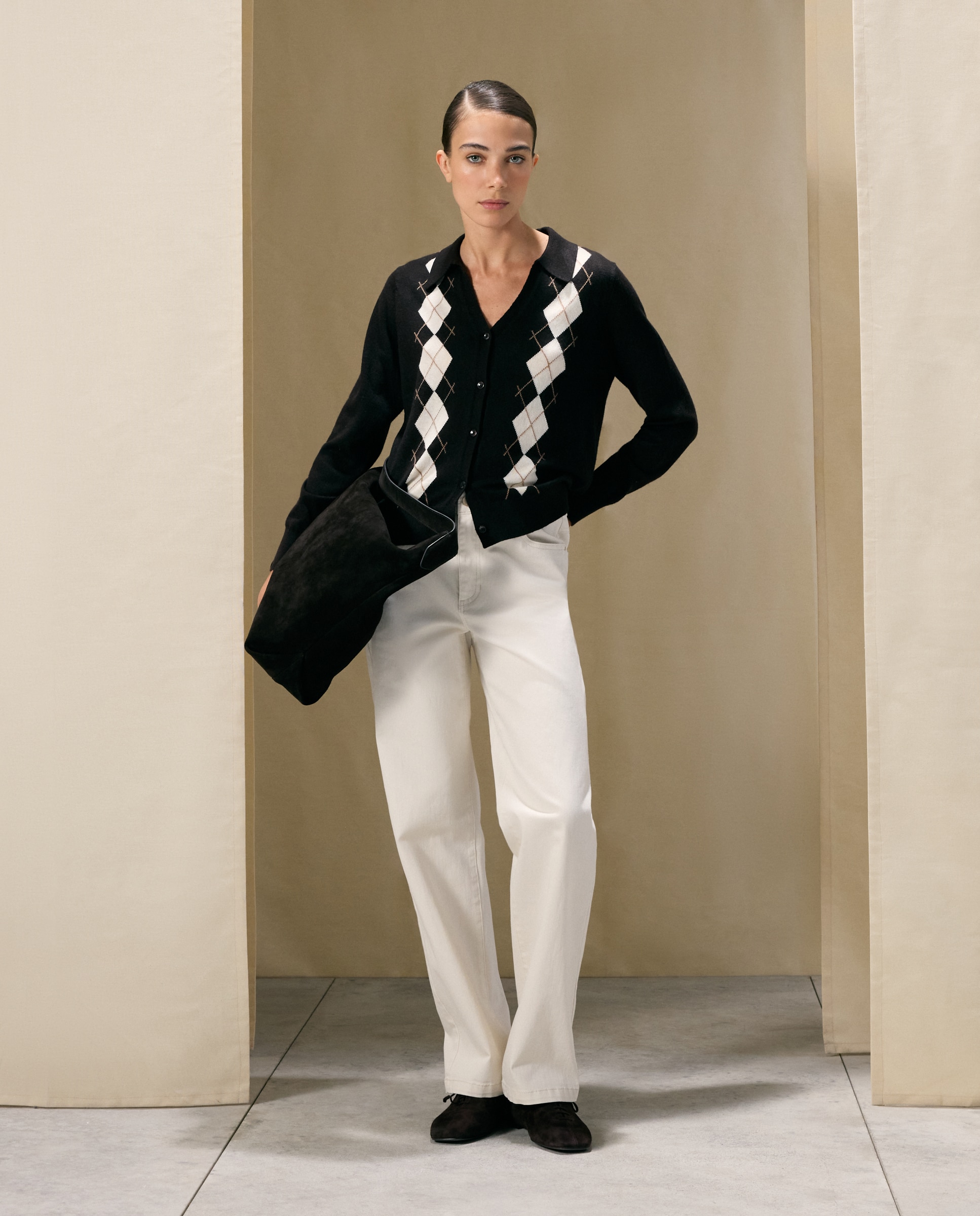 Jersey de mujer de cuello polo de rombos - Woman El Corte Inglés - Marrón Marrón-2