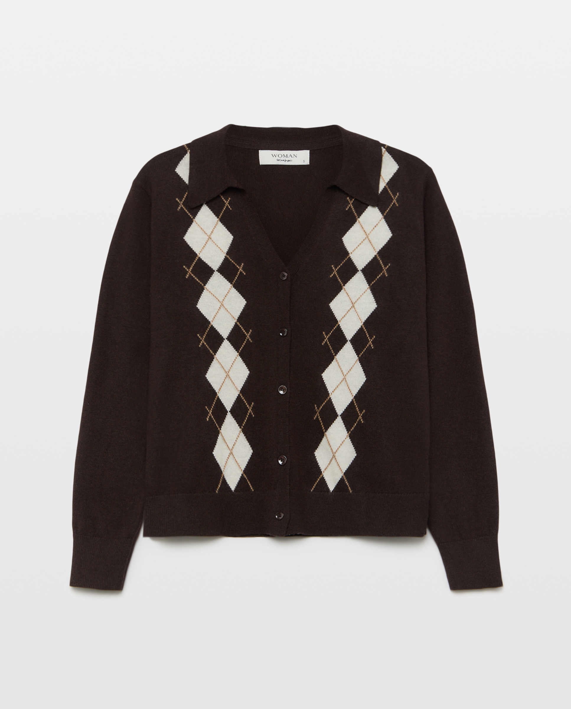 Jersey de mujer de cuello polo de rombos - Woman El Corte Inglés - Marrón Marrón-4