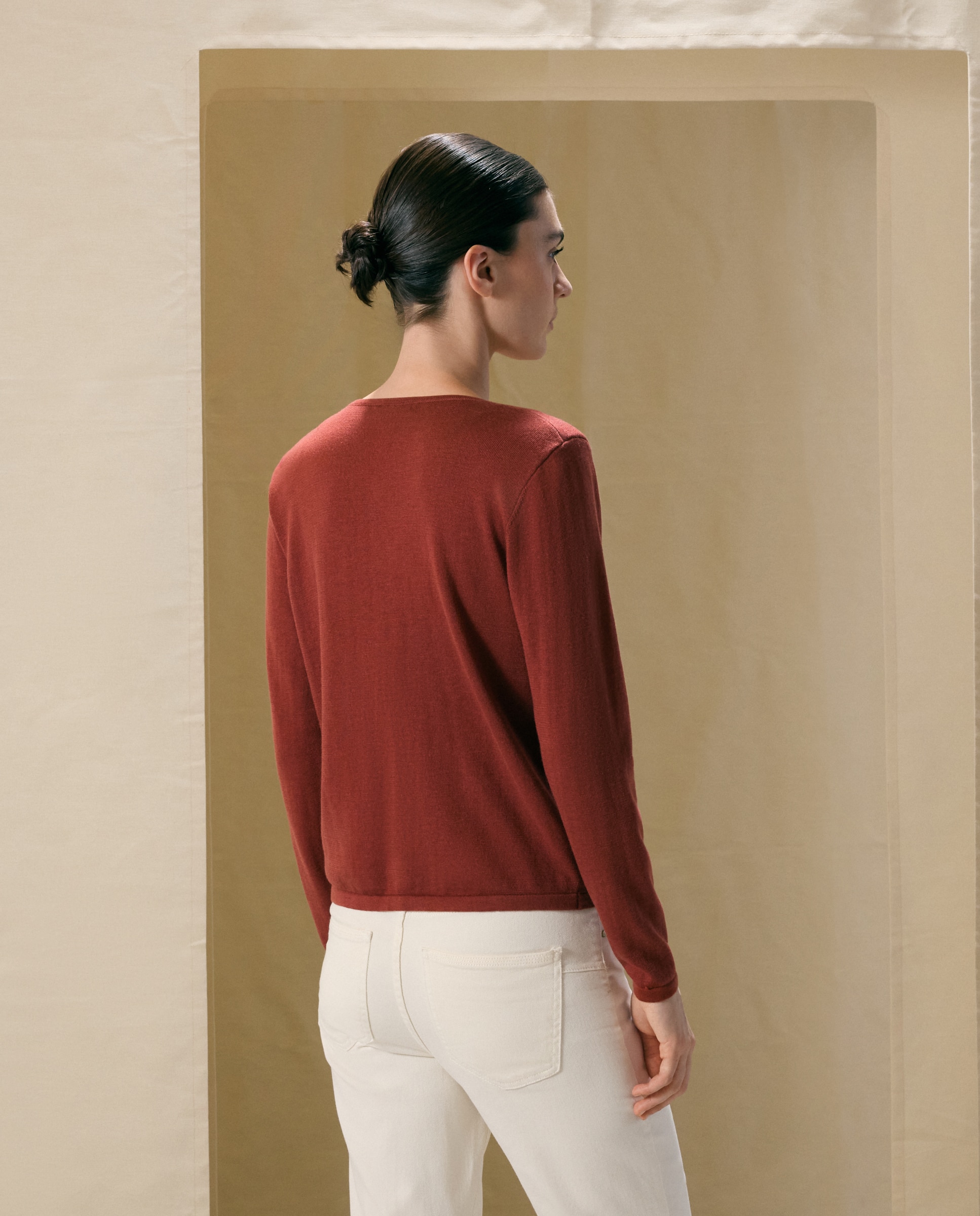 Camisola de Malha com Decote Drapeado 770 Terracota-3