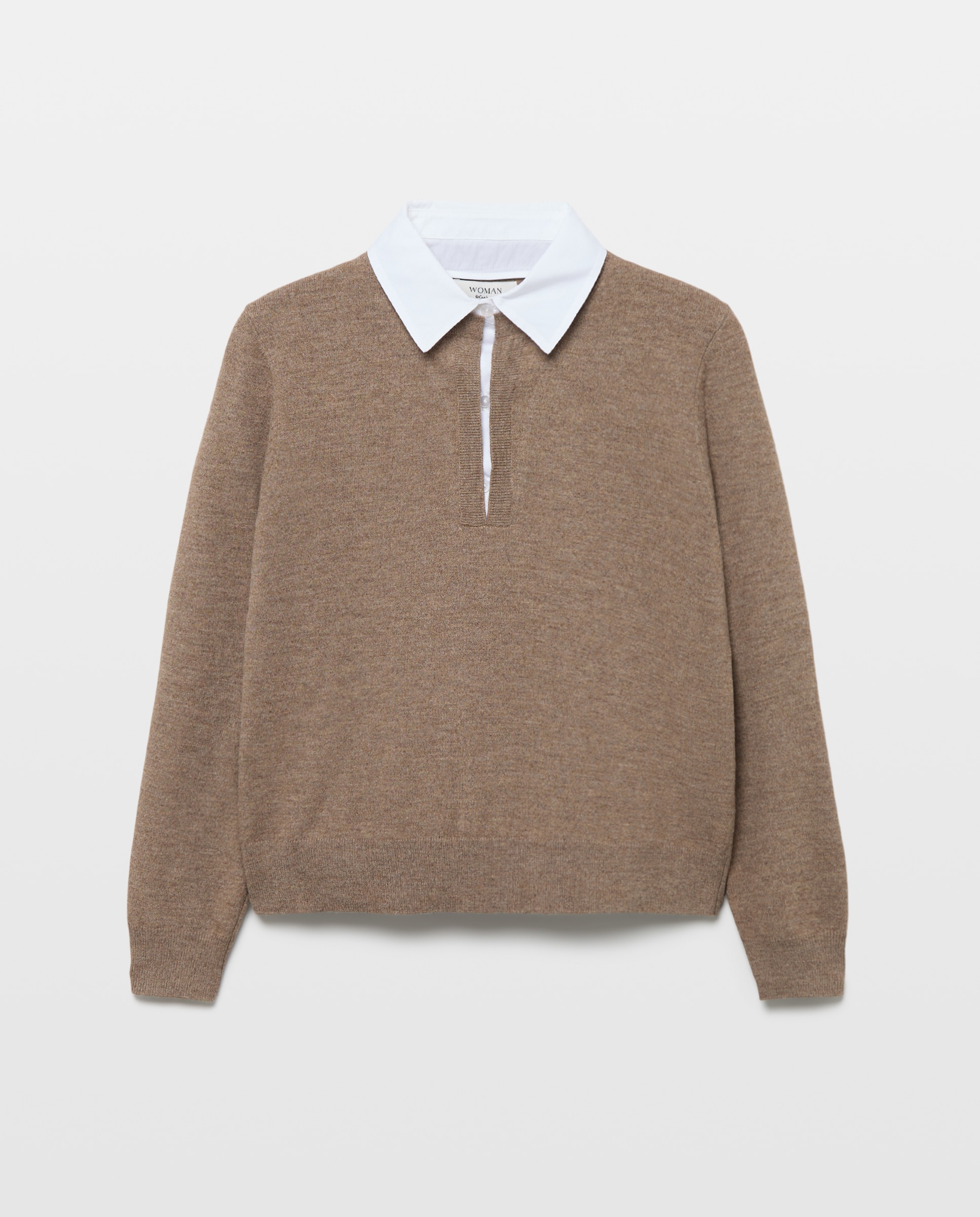 Camisola de Malha com Colarinho de Polo e Manga Comprida Castanho-5