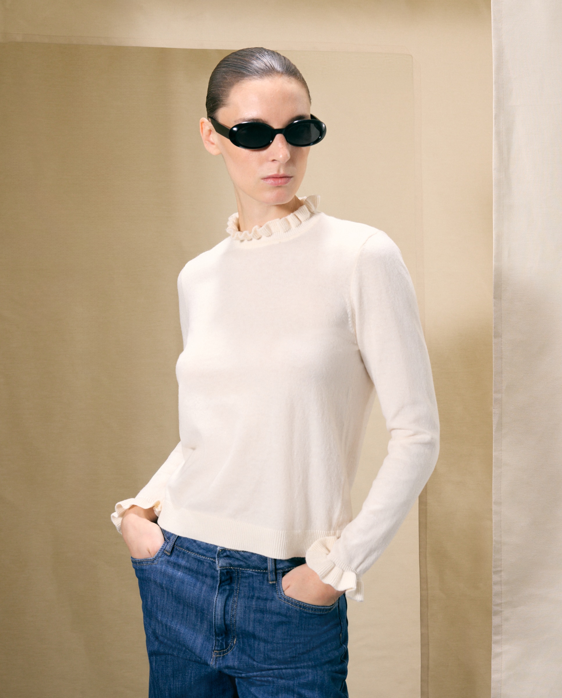 Jersey de mujer con cuello caja y volantes - Woman El Corte Inglés - 120 Crudo 120 Crudo-1