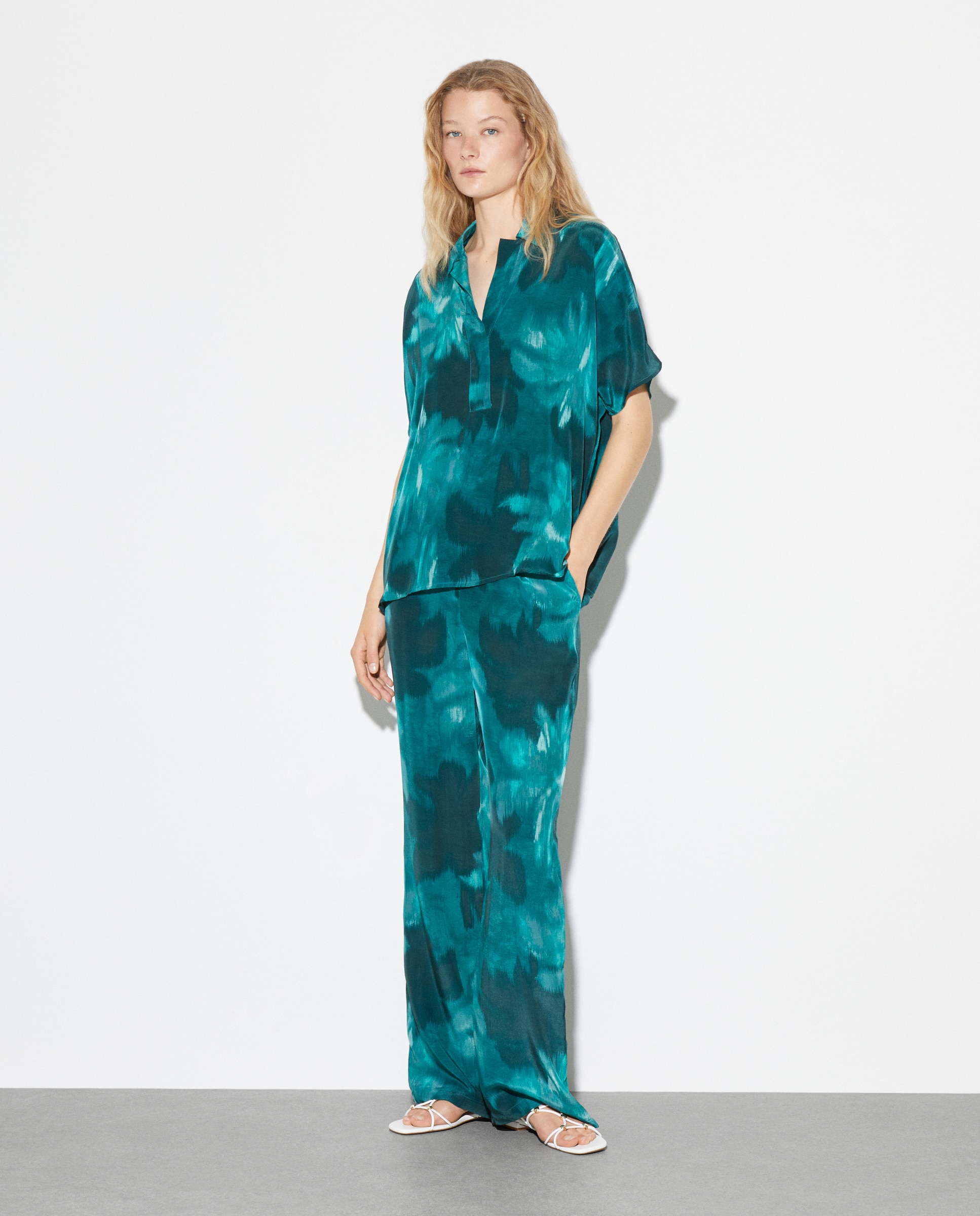 Calças Largas Estampadas Azul-1