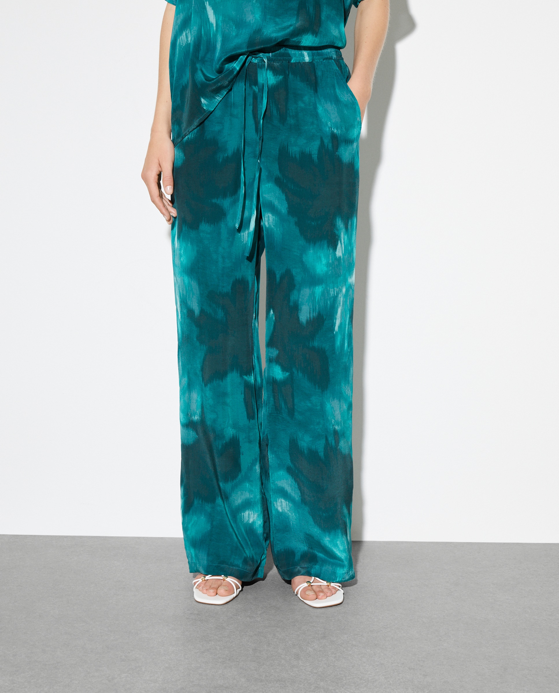 Calças Largas Estampadas Azul-2