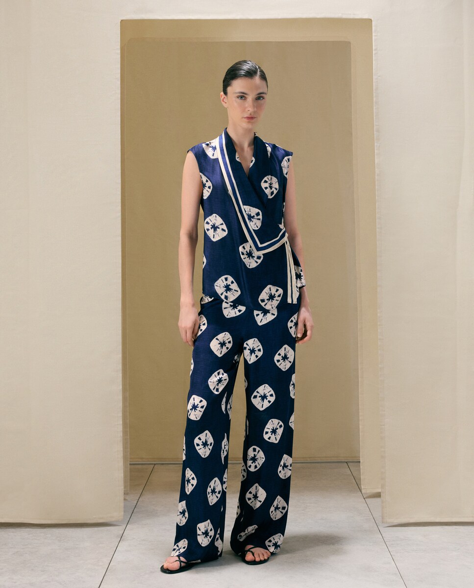 Imagen 0 de Pantalón pijamero de mujer print satén Azul