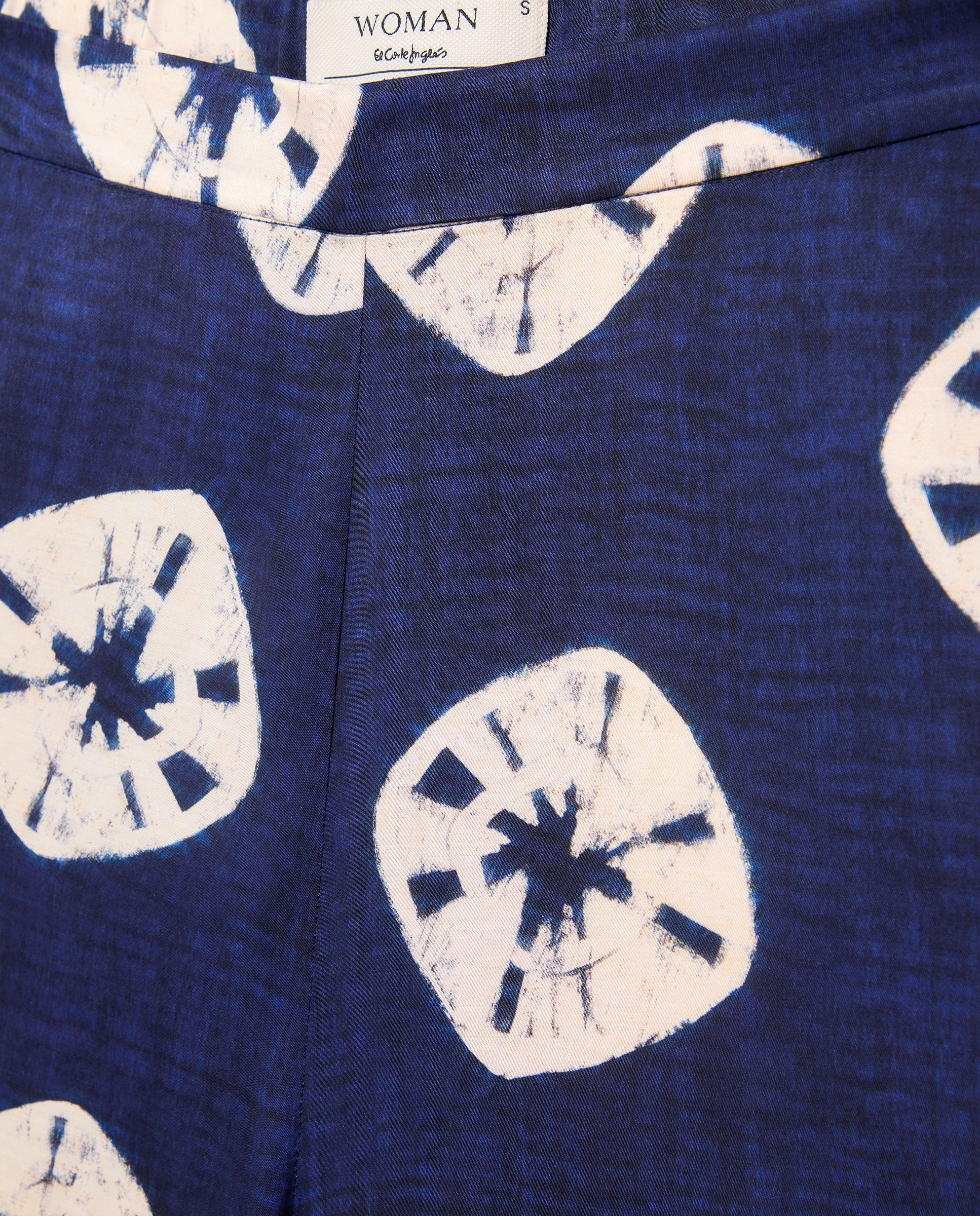Calças Largas com Estampado em Cetim Azul-2