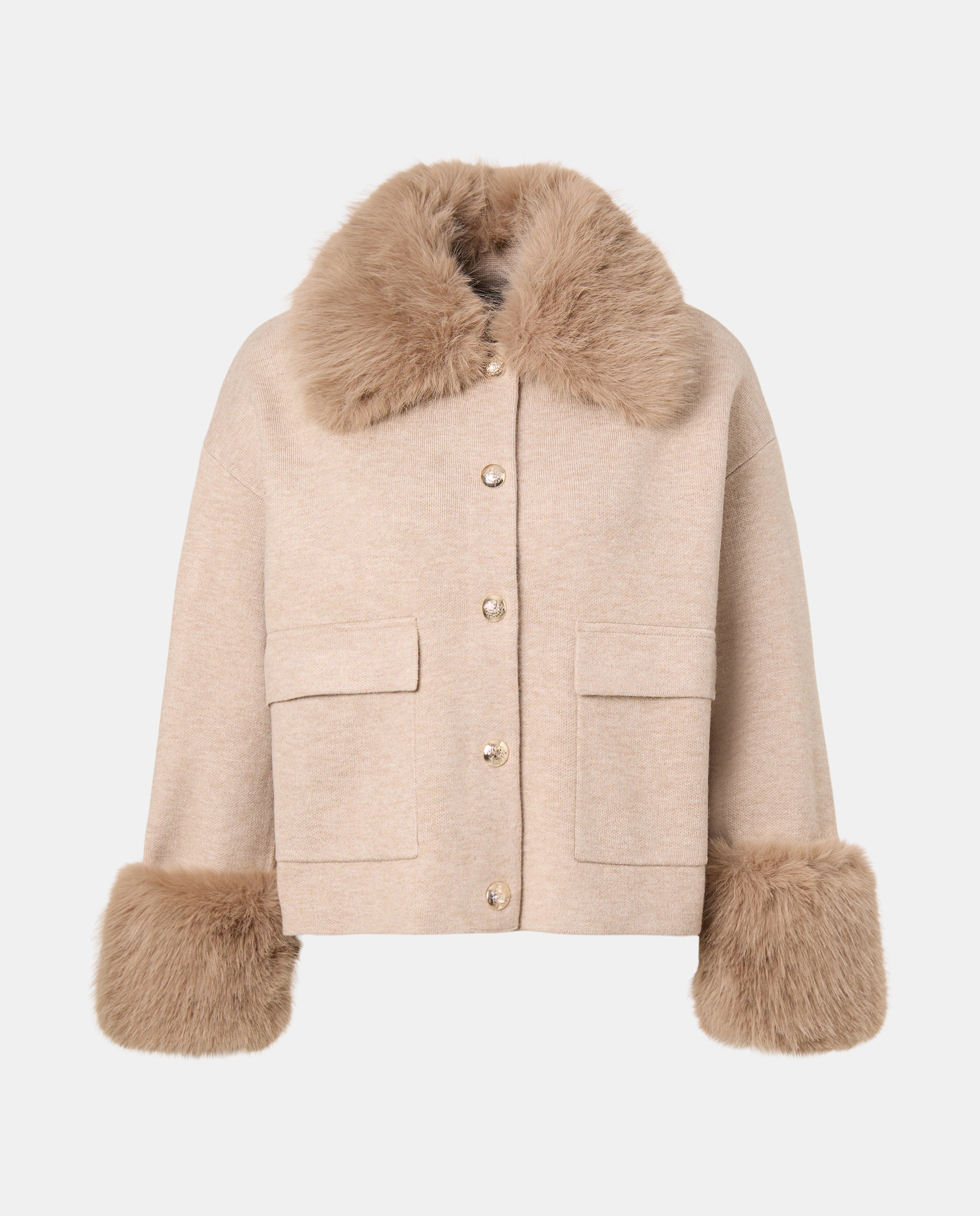 Casaco Curto de Malha Vison Claro-6