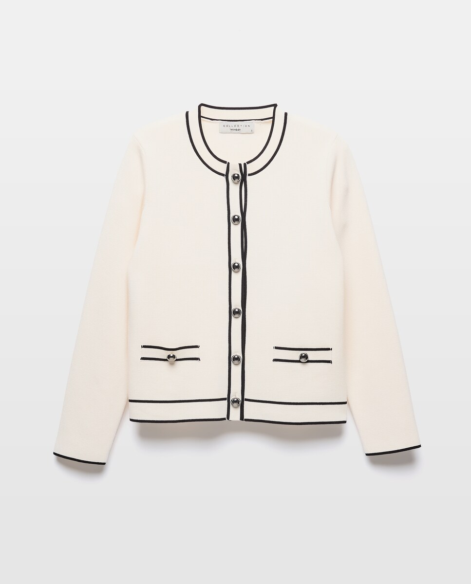 Casaco com Vivos em Contraste 120 Cru-1