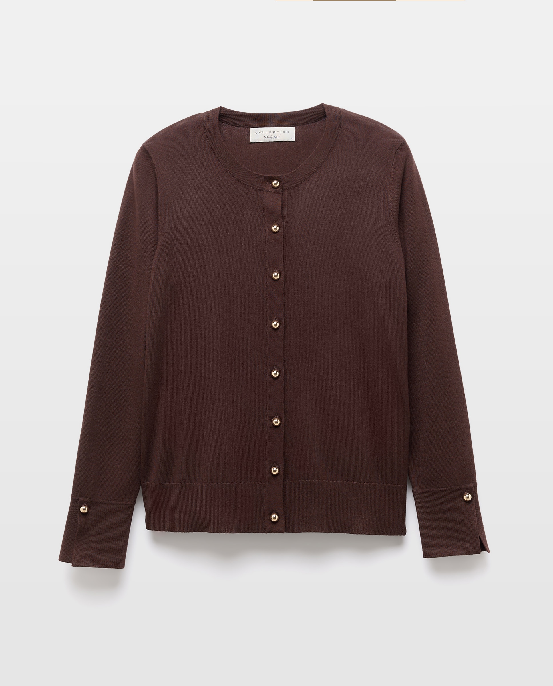 Casaco de Decote Redondo com Botões Grandes Castanho-6
