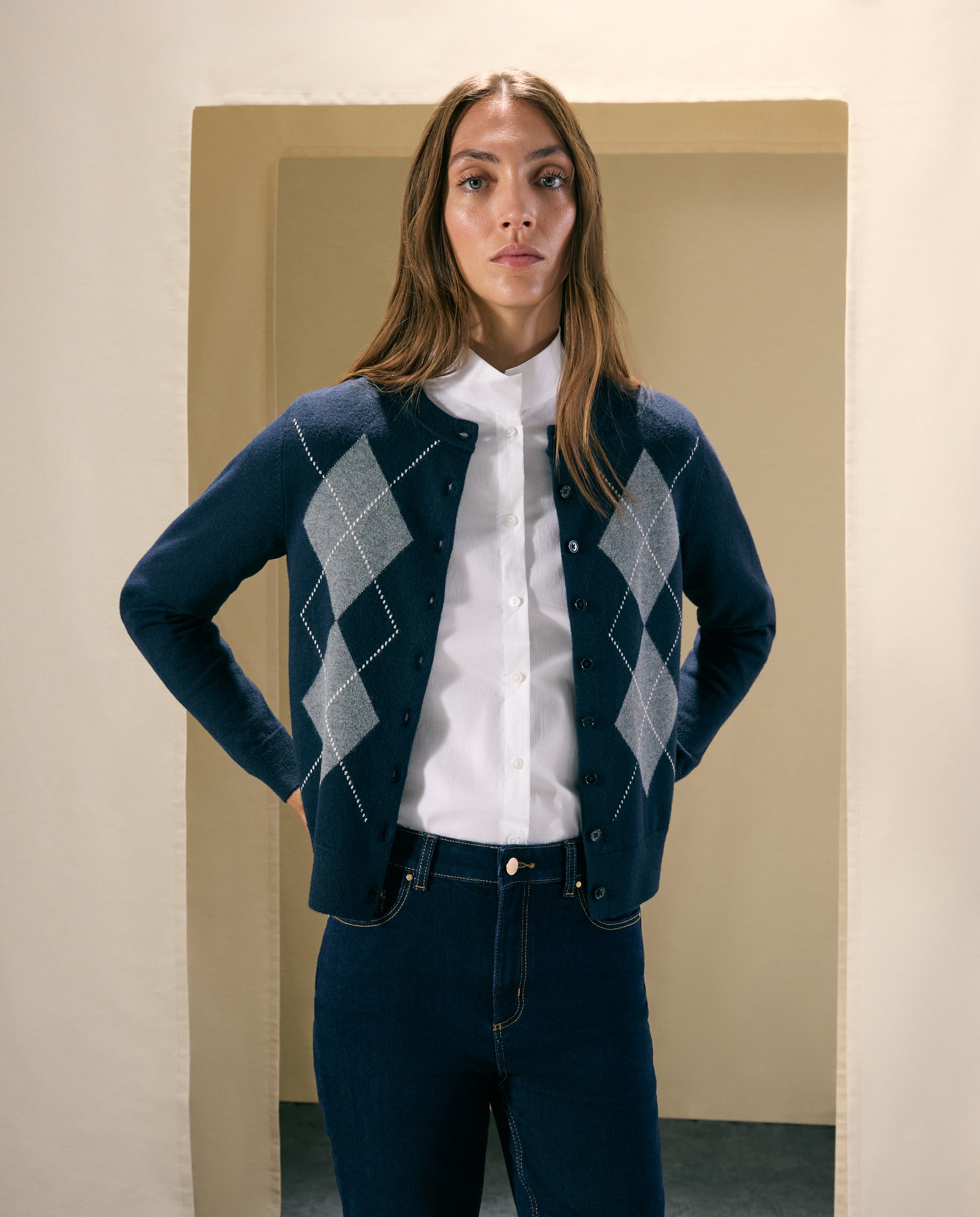 Chaleco de punto de mujer cuello caja y rombos - Woman El Corte Inglés - 520 Kaki 520 Kaki-1